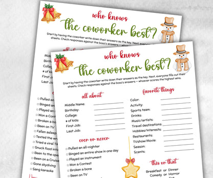 Who knows the coworker best, Christmas Activity, holiday survey form, all about me, Office teambuilding, Coworker work pal, staff farewell-Holidays -TheHustlingCatLady-Party Games