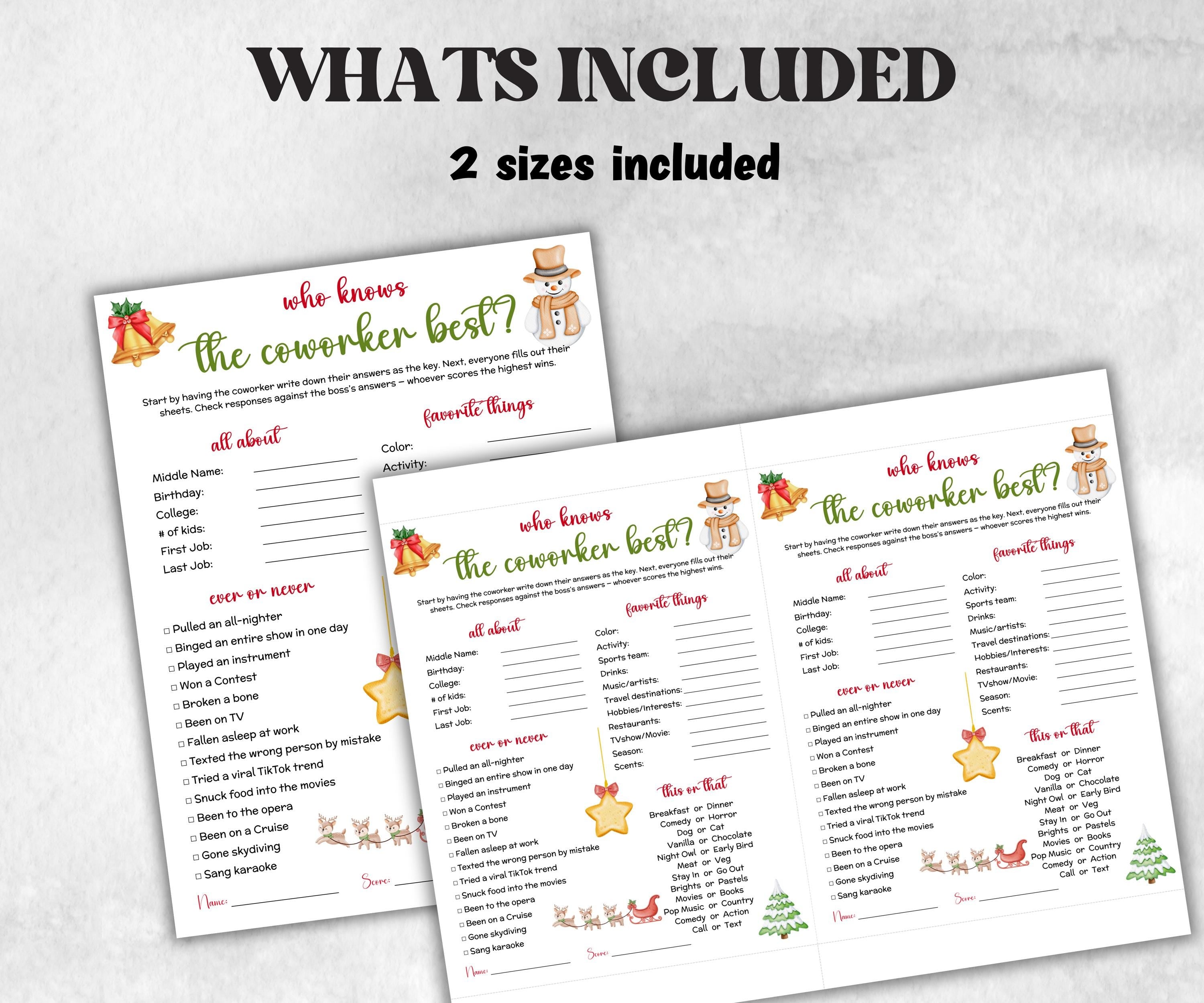 Who knows the coworker best, Christmas Activity, holiday survey form, all about me, Office teambuilding, Coworker work pal, staff farewell-Holidays -TheHustlingCatLady-Party Games