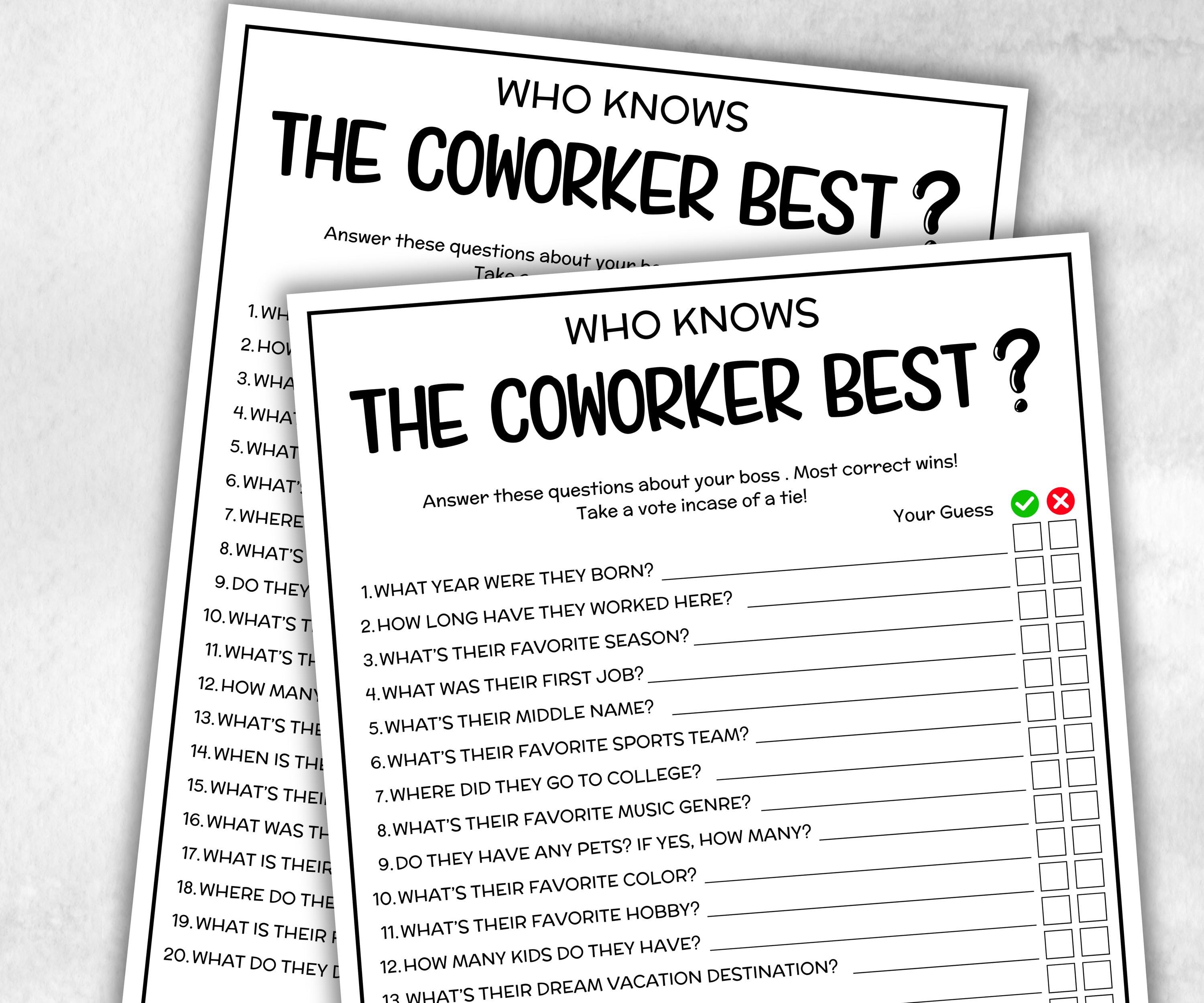 Coworker birthday event game, Office teambuilding, who knows the staff, Office Icebreaker, boss manager, team member survey, farewell party-Holidays -TheHustlingCatLady-Party Games