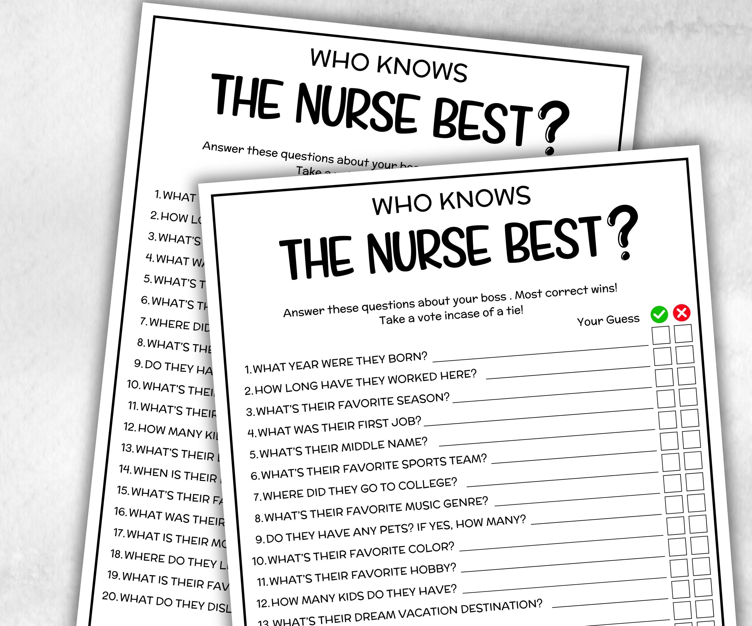How well do you know the nurse, hospital icebreaker,medsurg nurse rn bsn, healthcare radiology, nurse graduation, medical staff, nursing-Holidays -TheHustlingCatLady-Party Games