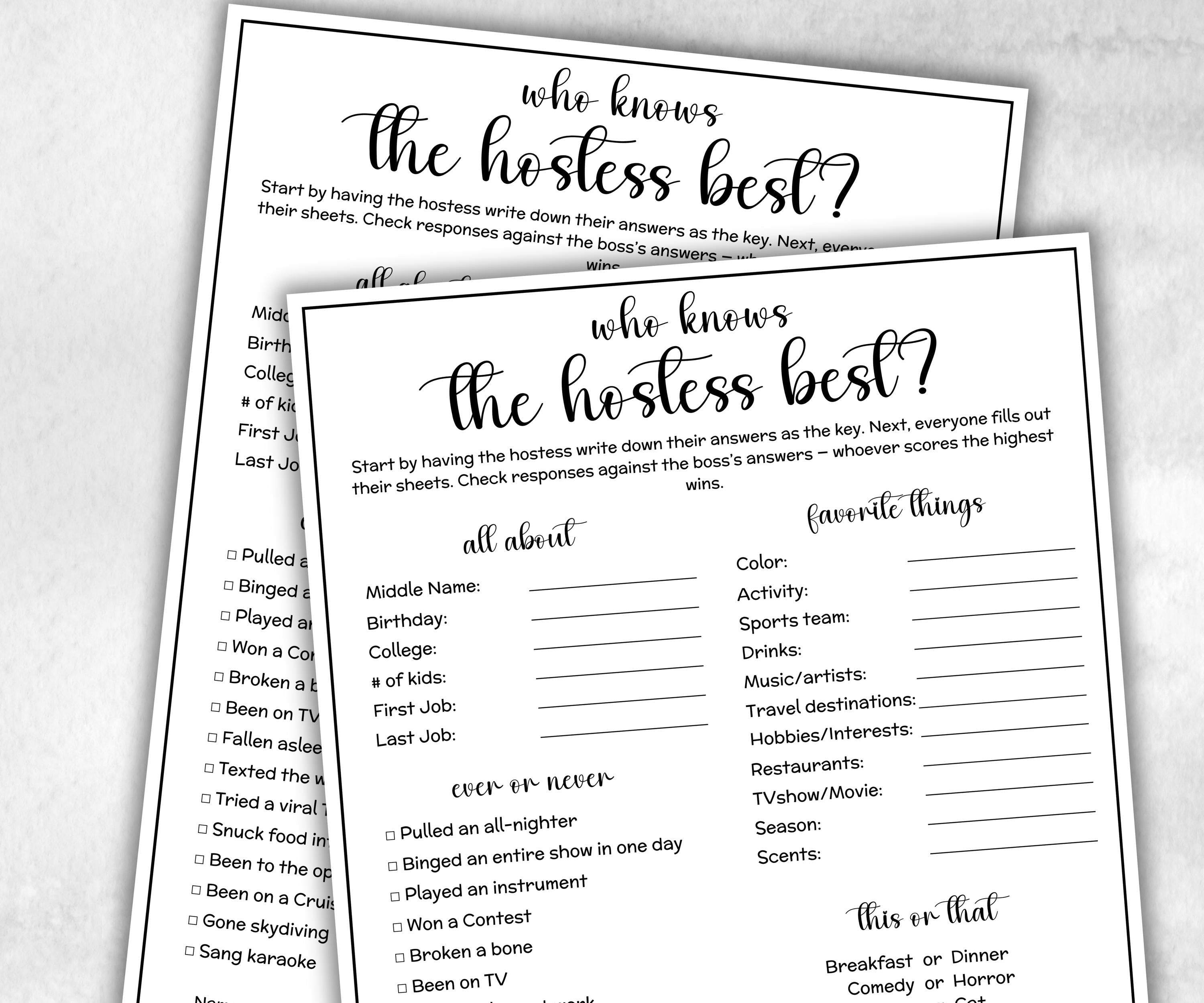 Who knows the hostess best, What would the hostess choose game, Farewell activity, wine cheese night, game night basket, baby shower,holiday-Holidays -TheHustlingCatLady-Party Games