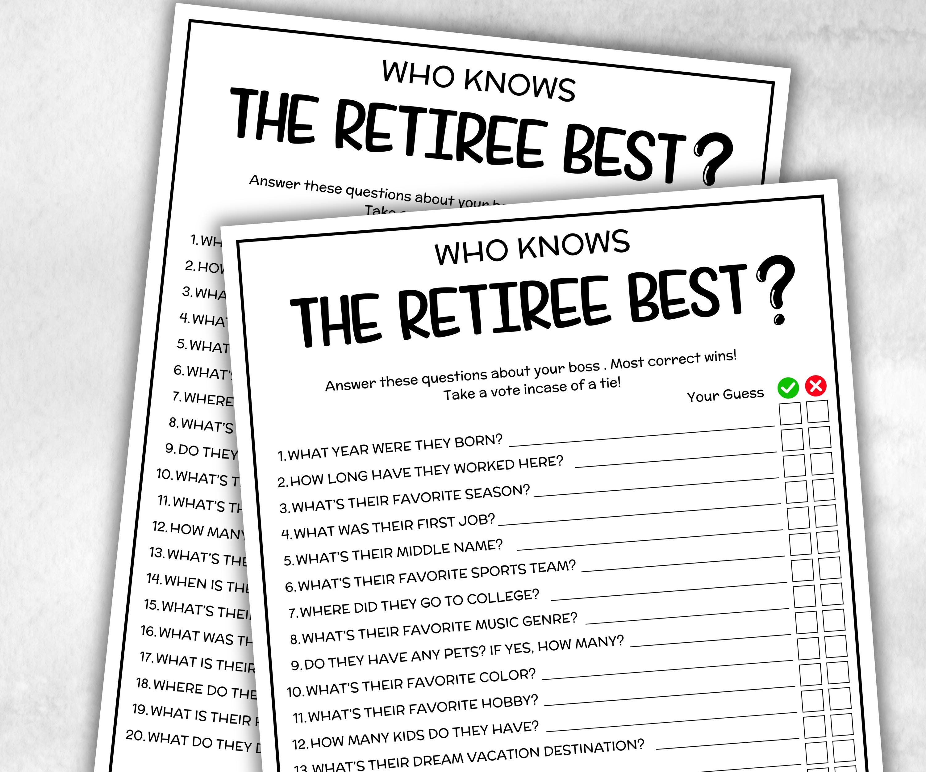 Who knows the retiree best, Farewell game, adult party, Office teambuilding, all about me survey, retiree retirement, coworker questions-Holidays -TheHustlingCatLady-Party Games