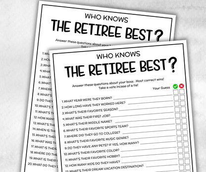 Who knows the retiree best, Farewell game, adult party, Office teambuilding, all about me survey, retiree retirement, coworker questions-Holidays -TheHustlingCatLady-Party Games