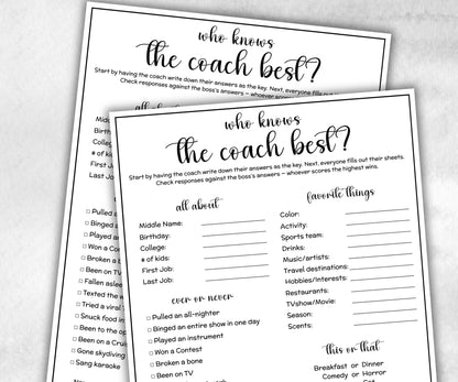 How well do you know the coach, sports team, coach birthday, Sports Holiday, coworker questions, adults questionnaire, team member survey-Holidays -TheHustlingCatLady-Party Games