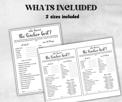 Who knows teacher best, Teacher favorites list, Teacher Survey, Teacher questionnaire, Few of my favorite things, Teacher appreciation day-Holidays -TheHustlingCatLady-Party Games