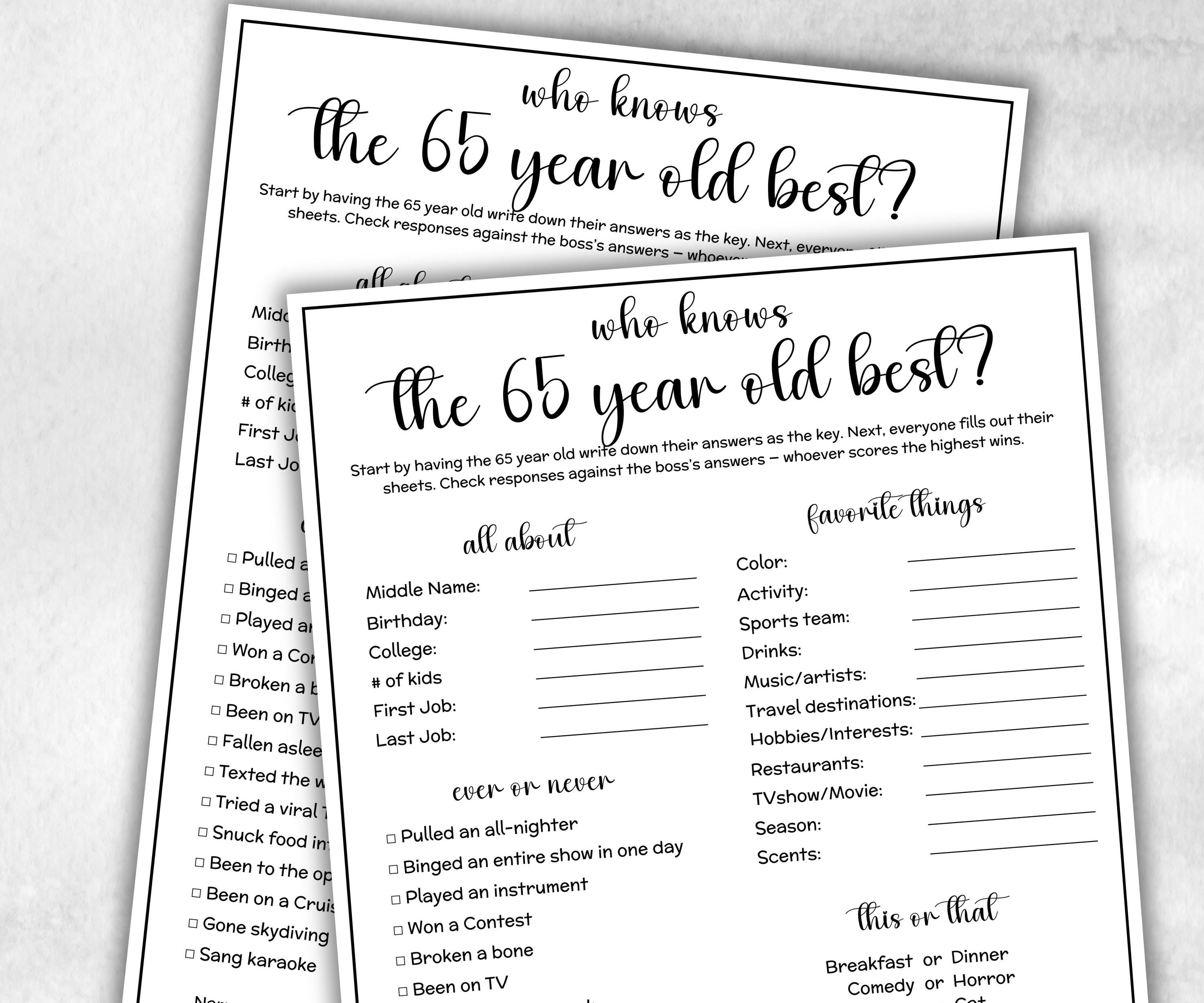 65th Birthday Game Idea, 66 year old 1960, who knows him her best, who knows her best, 65th BDay Party Decorations, vintage 1960 birthday-Holidays -TheHustlingCatLady-Party Games