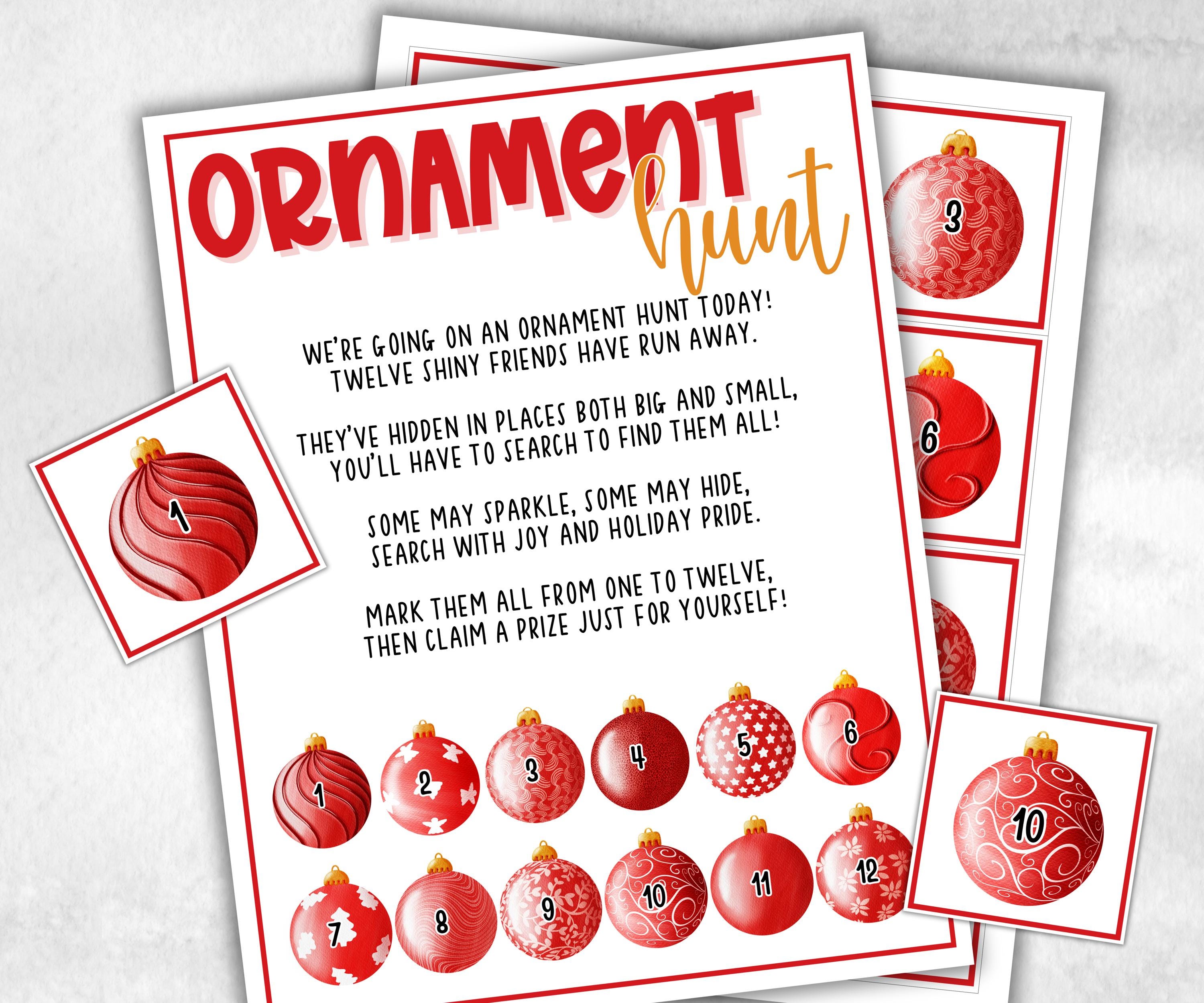 Ornament scavenger hunt game, kids tree ornament game, xmas scavenger hunt, kids teens senior, birthday themed party, school classroom game-Christmas -TheHustlingCatLady-Party Games