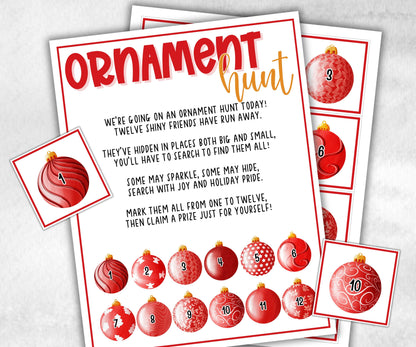 Ornament scavenger hunt game, kids tree ornament game, xmas scavenger hunt, kids teens senior, birthday themed party, school classroom game-Christmas -TheHustlingCatLady-Party Games