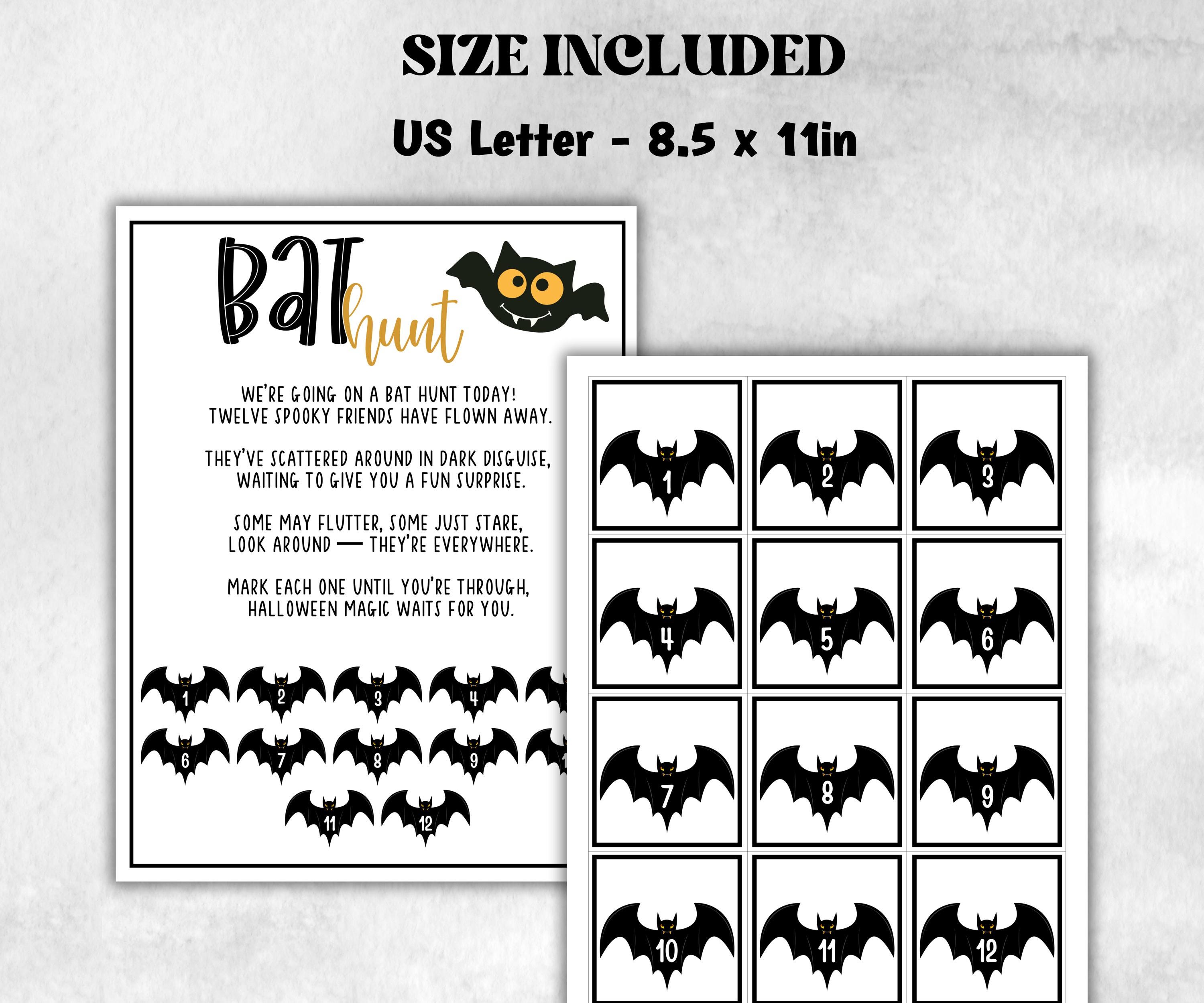 Bat scavenger hunt game, fun spooky clue hunt, trick or treat, ghost bones game, kids bat games, halloween treasure scavenger party, school-Halloween Printables -TheHustlingCatLady-Party Games