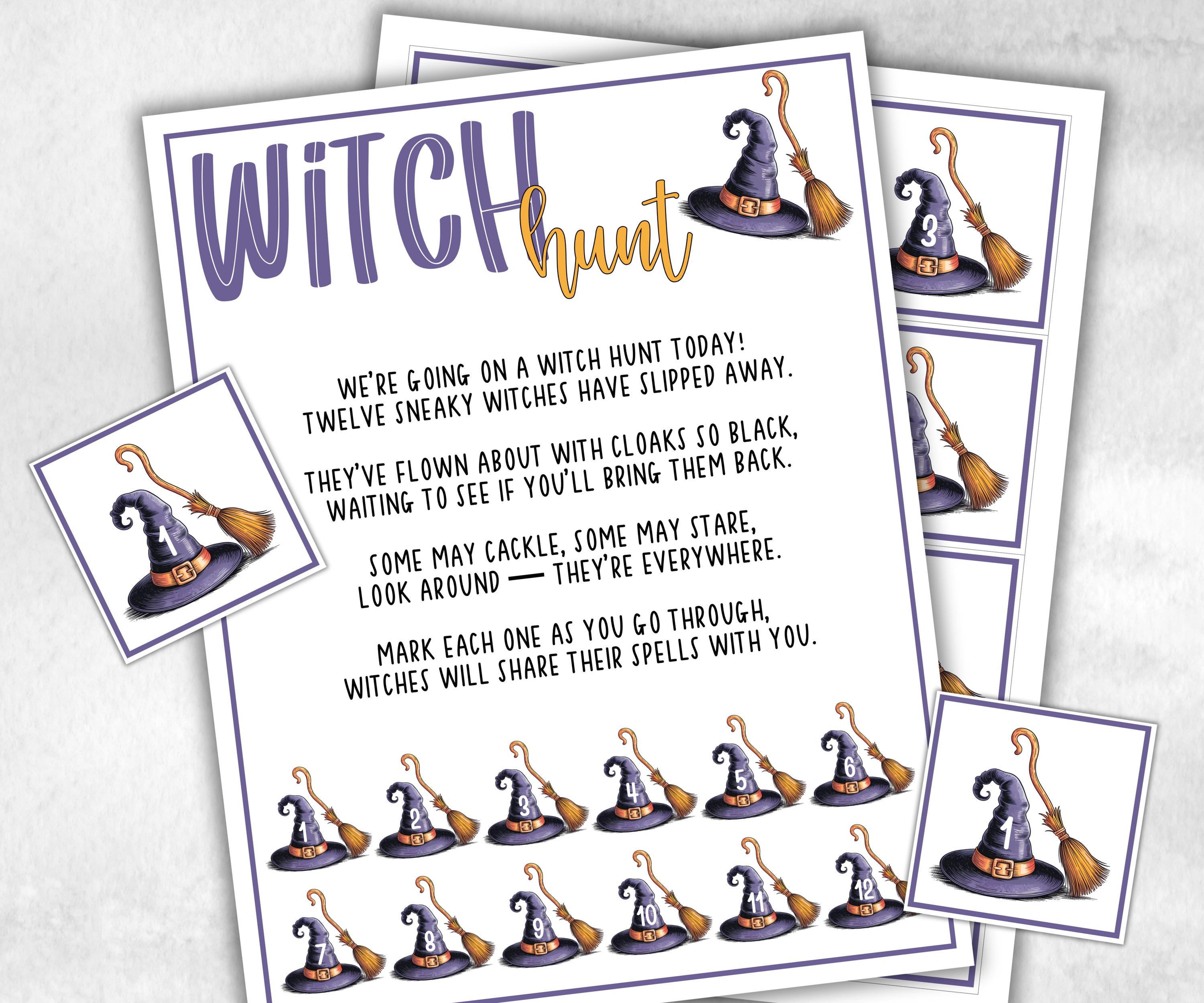 Witch scavenger hunt game, fun spooky clue hunt, trick or treat, ghost bones game, kids witch games, halloween cauldron scavenger party-Halloween Printables -TheHustlingCatLady-Party Games