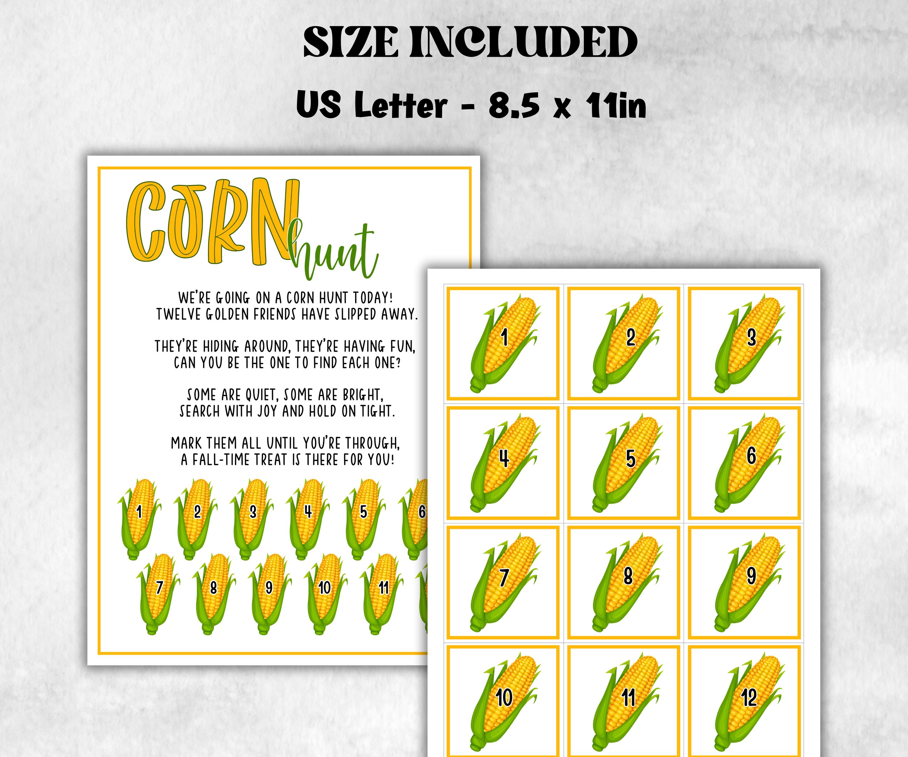 Corn scavenger hunt game, fall harvest hunt, thanksgiving games, autumn home hunt, fall neighborhood, family game night, treasure hunt clues-Thanksgiving -TheHustlingCatLady-Party Games