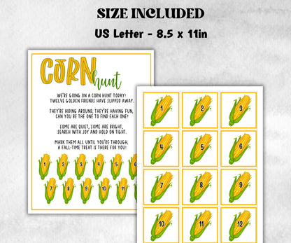 Corn scavenger hunt game, fall harvest hunt, thanksgiving games, autumn home hunt, fall neighborhood, family game night, treasure hunt clues-Thanksgiving -TheHustlingCatLady-Party Games