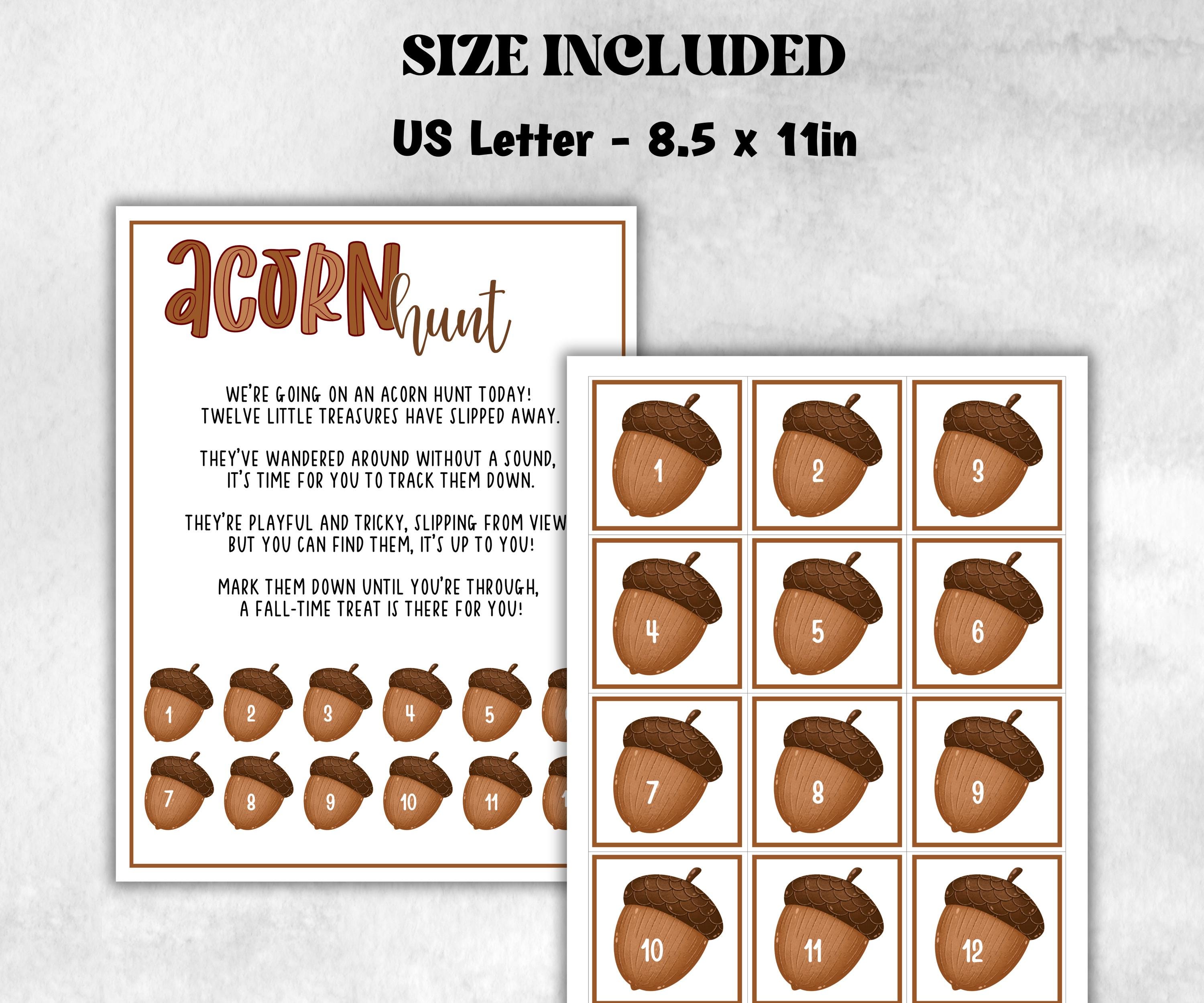 Acorn scavenger hunt game, fall harvest hunt, thanksgiving games, autumn home hunt, fall neighborhood, family game night, treasure hunt clue-Thanksgiving -TheHustlingCatLady-Party Games