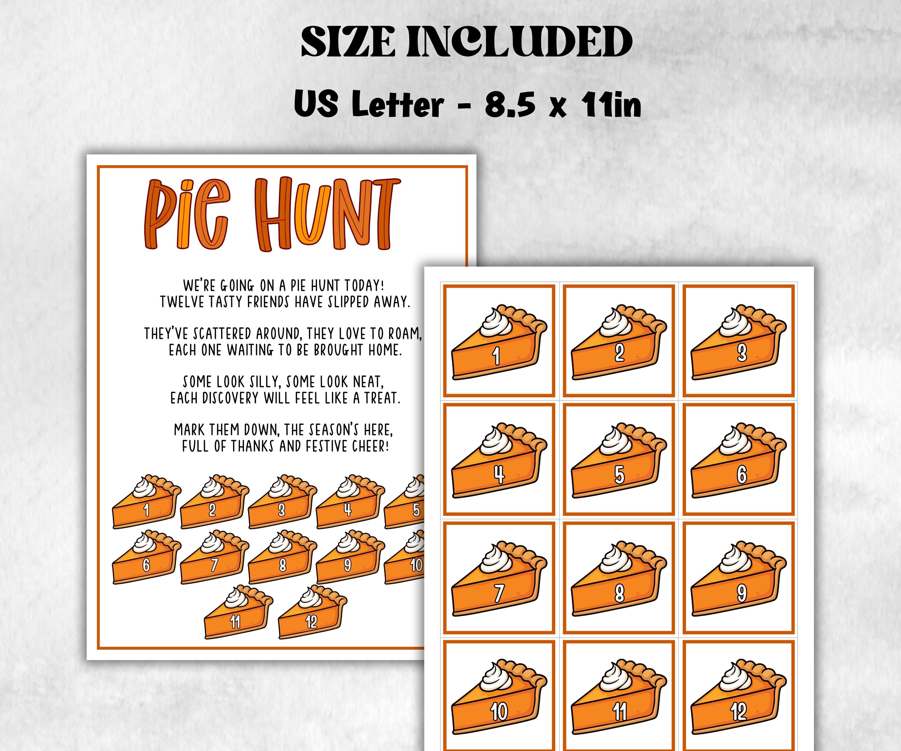 Pie scavenger hunt game, fall harvest hunt, Pumpkin Apple Pie, autumn home hunt, fall neighborhood, family game night, scavenger hunt clues-Thanksgiving -TheHustlingCatLady-Party Games