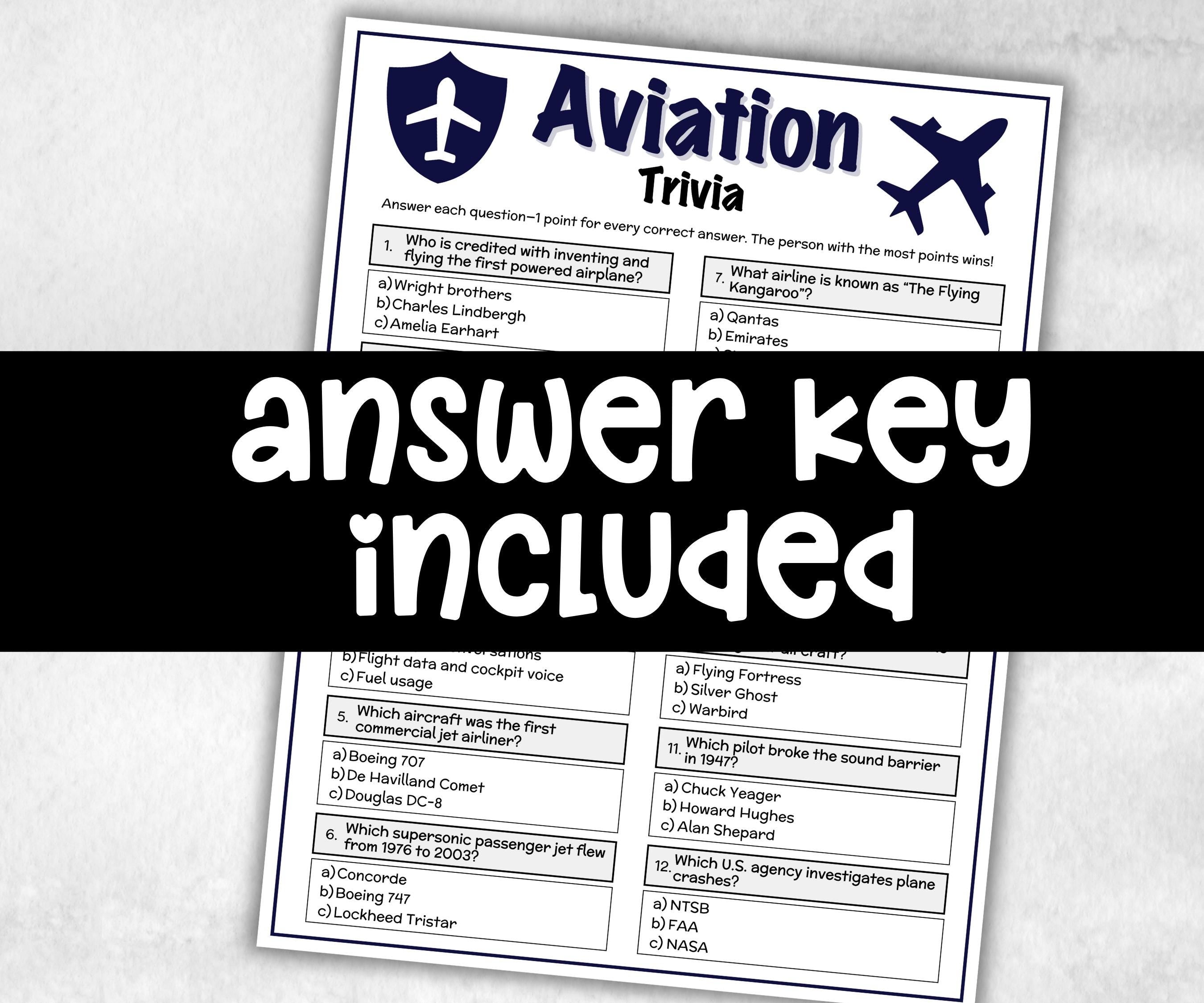 Printable Aviation Trivia, Airplane Birthday, Aviation Baby Shower, Pilot Crew Games, Gift Bag, moving away themed party, pilot farewell-Holidays -TheHustlingCatLady-Party Games