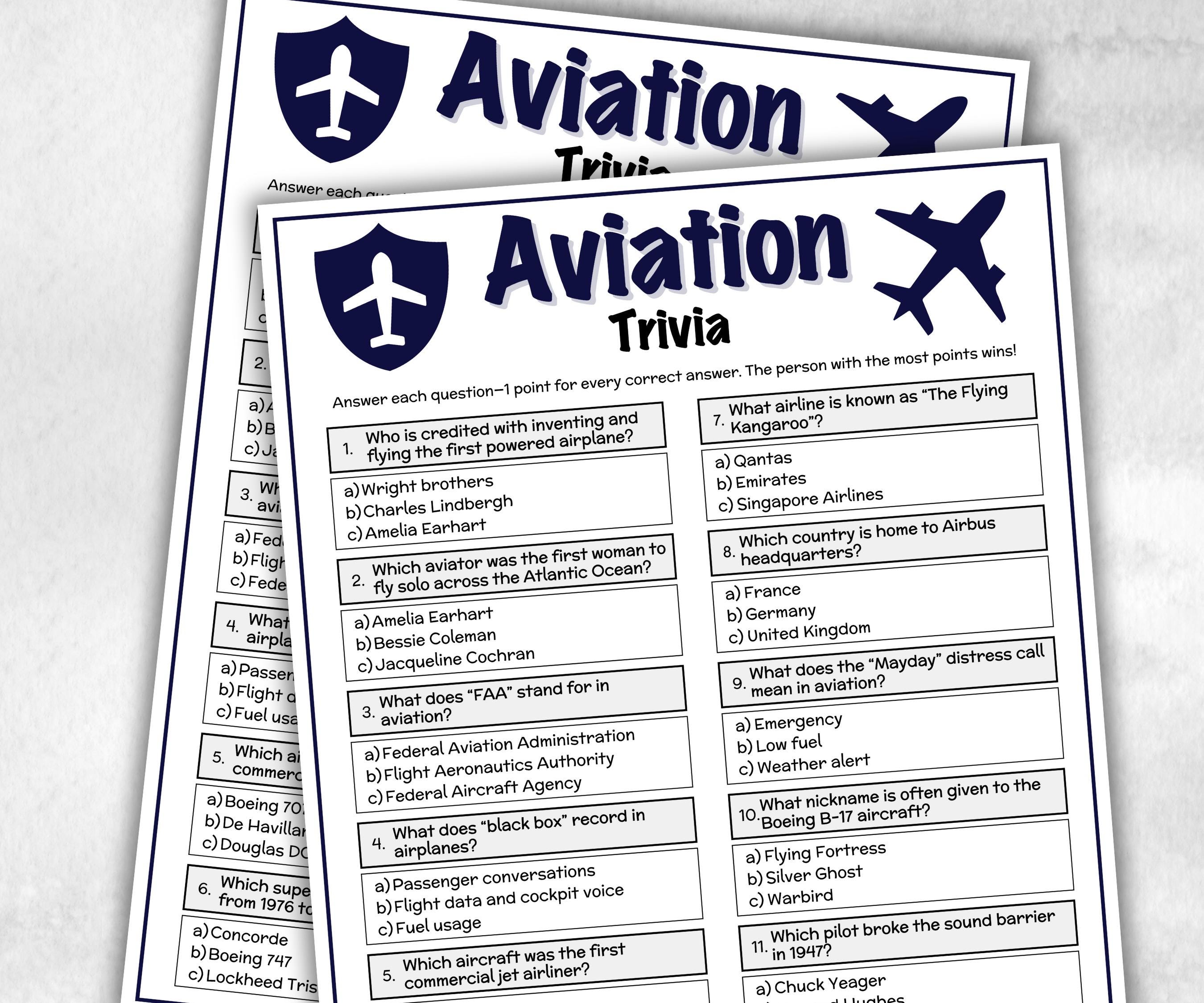 Printable Aviation Trivia, Airplane Birthday, Aviation Baby Shower, Pilot Crew Games, Gift Bag, moving away themed party, pilot farewell-Holidays -TheHustlingCatLady-Party Games