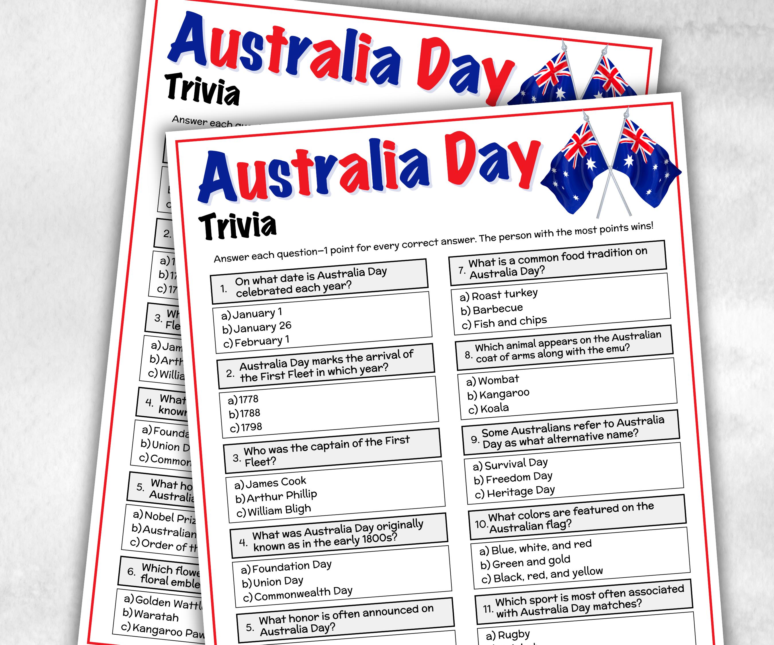 Australia Day Trivia, Road Trip, Big Things Australia, Australian BBQ, Aussie Party, Aussie Pub Trivia, Iconic Australian, Road Trip Quiz-Holidays -TheHustlingCatLady-Party Games
