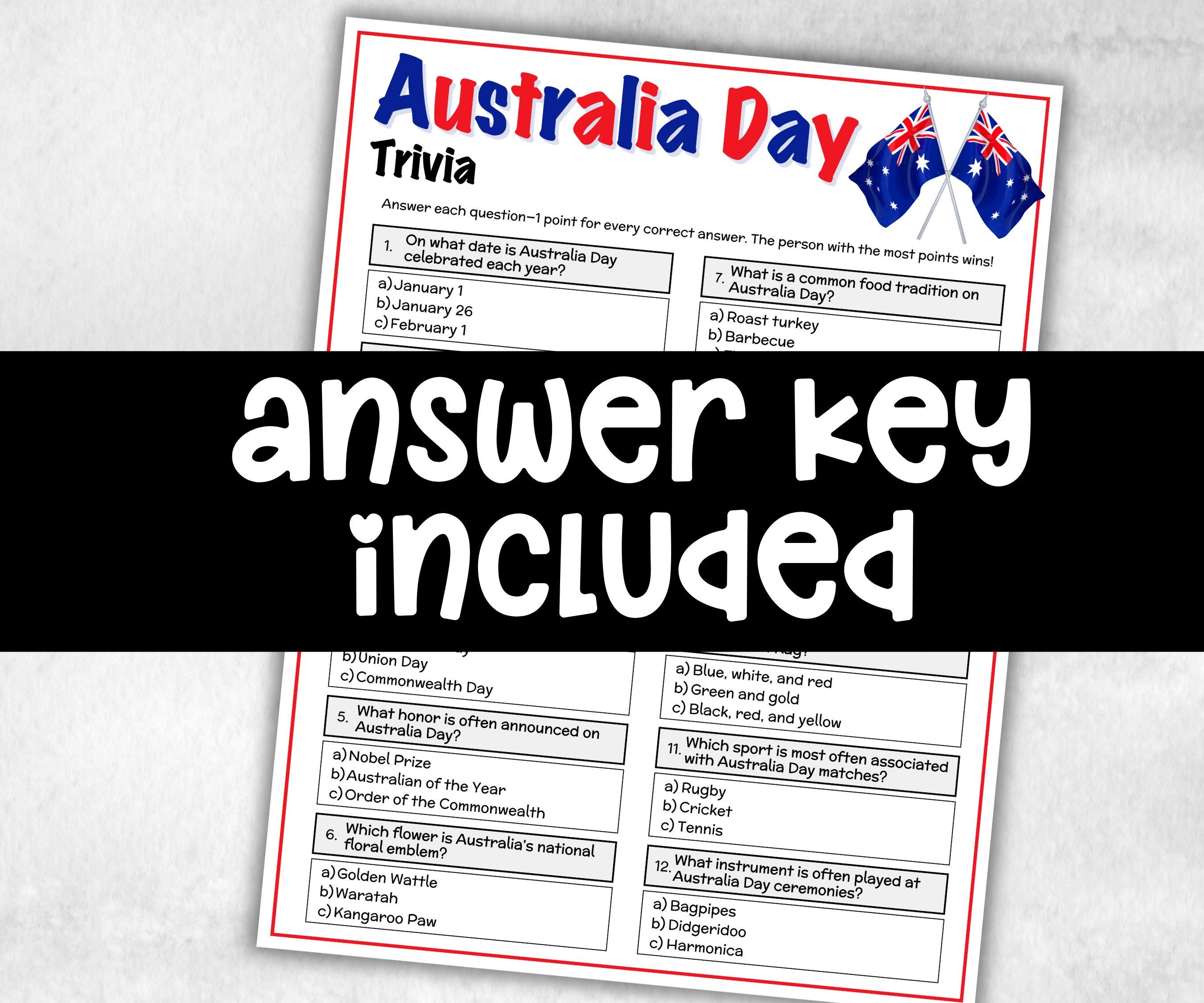 Australia Day Trivia, Road Trip, Big Things Australia, Australian BBQ, Aussie Party, Aussie Pub Trivia, Iconic Australian, Road Trip Quiz-Holidays -TheHustlingCatLady-Party Games