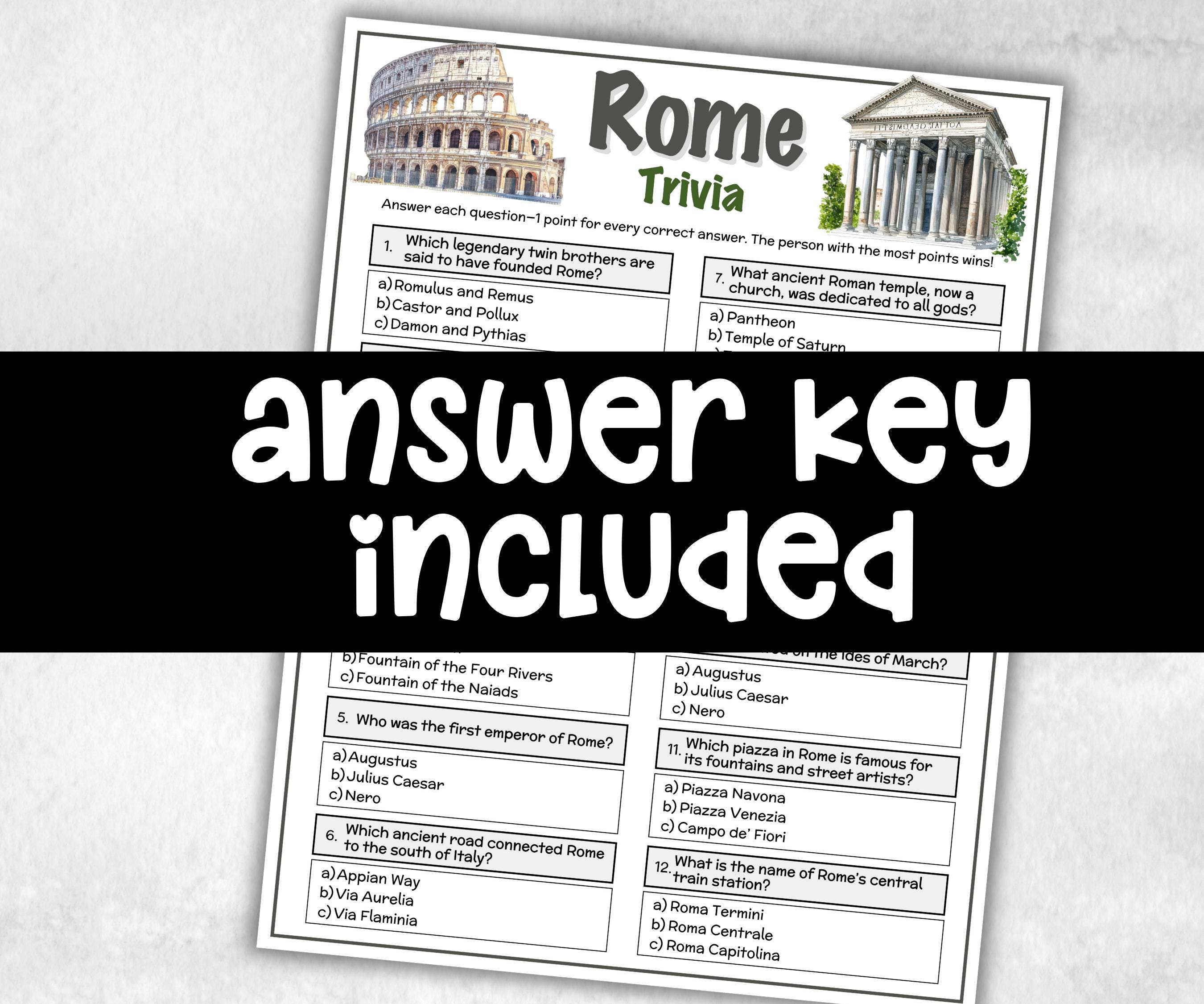 Rome Trivia Game, Family Game Night, Italy Trivia, Rome Travel Vacation, Printable Party Game, Adults Teenagers Kid, History, Learning Fun-Holidays -TheHustlingCatLady-Party Games