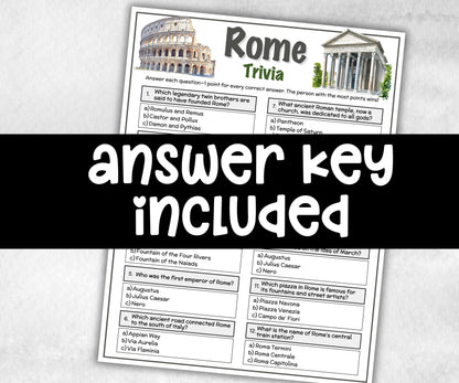 Rome Trivia Game, Family Game Night, Italy Trivia, Rome Travel Vacation, Printable Party Game, Adults Teenagers Kid, History, Learning Fun-Holidays -TheHustlingCatLady-Party Games