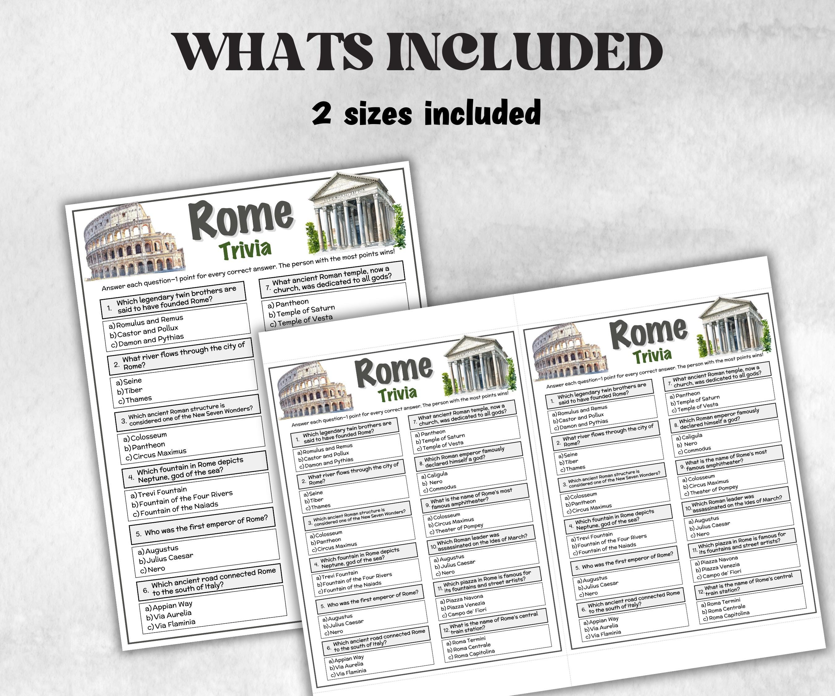 Rome Trivia Game, Family Game Night, Italy Trivia, Rome Travel Vacation, Printable Party Game, Adults Teenagers Kid, History, Learning Fun-Holidays -TheHustlingCatLady-Party Games