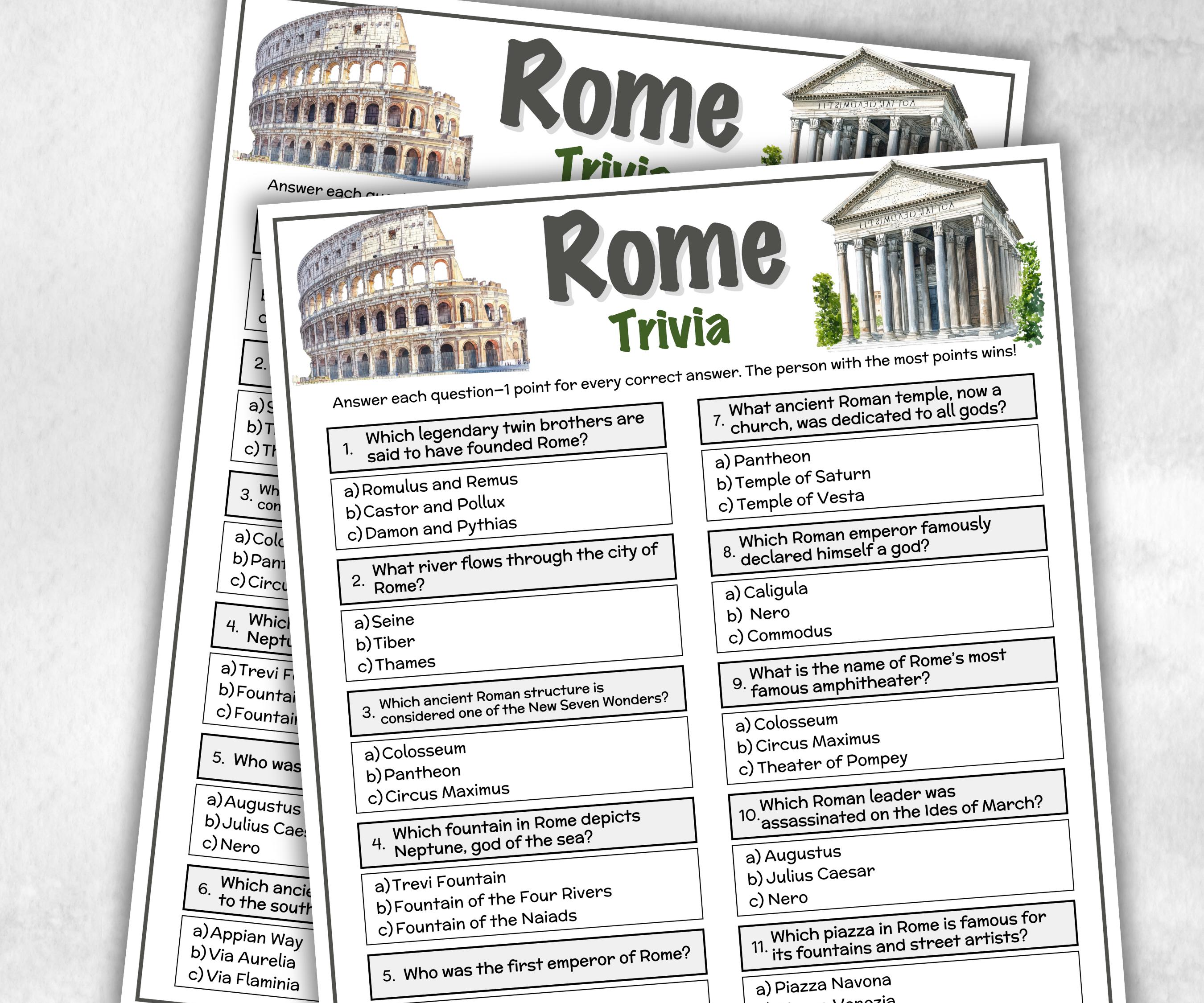 Rome Trivia Game, Family Game Night, Italy Trivia, Rome Travel Vacation, Printable Party Game, Adults Teenagers Kid, History, Learning Fun-Holidays -TheHustlingCatLady-Party Games