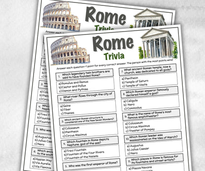 Rome Trivia Game, Family Game Night, Italy Trivia, Rome Travel Vacation, Printable Party Game, Adults Teenagers Kid, History, Learning Fun-Holidays -TheHustlingCatLady-Party Games