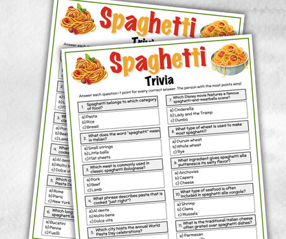 Spaghetti Food Trivia, Family Game Night, Italian Baby Shower, Pizza Pasta Dinner Party, Pasta Party, Games For Seniors, Italian Cooking-Holidays -TheHustlingCatLady-Party Games