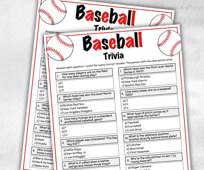 Baseball Trivia Game, Baseball Party, Sports Trivia, Family Game Night, Baseball Birthday Theme, Adults Quiz, world series fan, Questions-Holidays -TheHustlingCatLady-Party Games