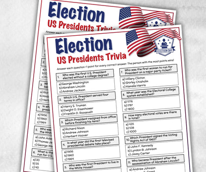 Election Day Trivia, Patriotic Game, Election Day Party, Presidential Trivia Questions, American History, 4th of July, Election Watch Party,-Holidays -TheHustlingCatLady-Party Games