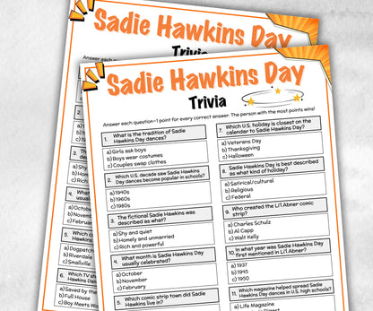 Sadie Hawkins Day Trivia, valentines day dance, ladies choice dance, high school dance, singles dance, girls ask boys dance, kids classroom-Holidays -TheHustlingCatLady-Party Games