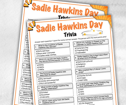 Sadie Hawkins Day Trivia, valentines day dance, ladies choice dance, high school dance, singles dance, girls ask boys dance, kids classroom-Holidays -TheHustlingCatLady-Party Games