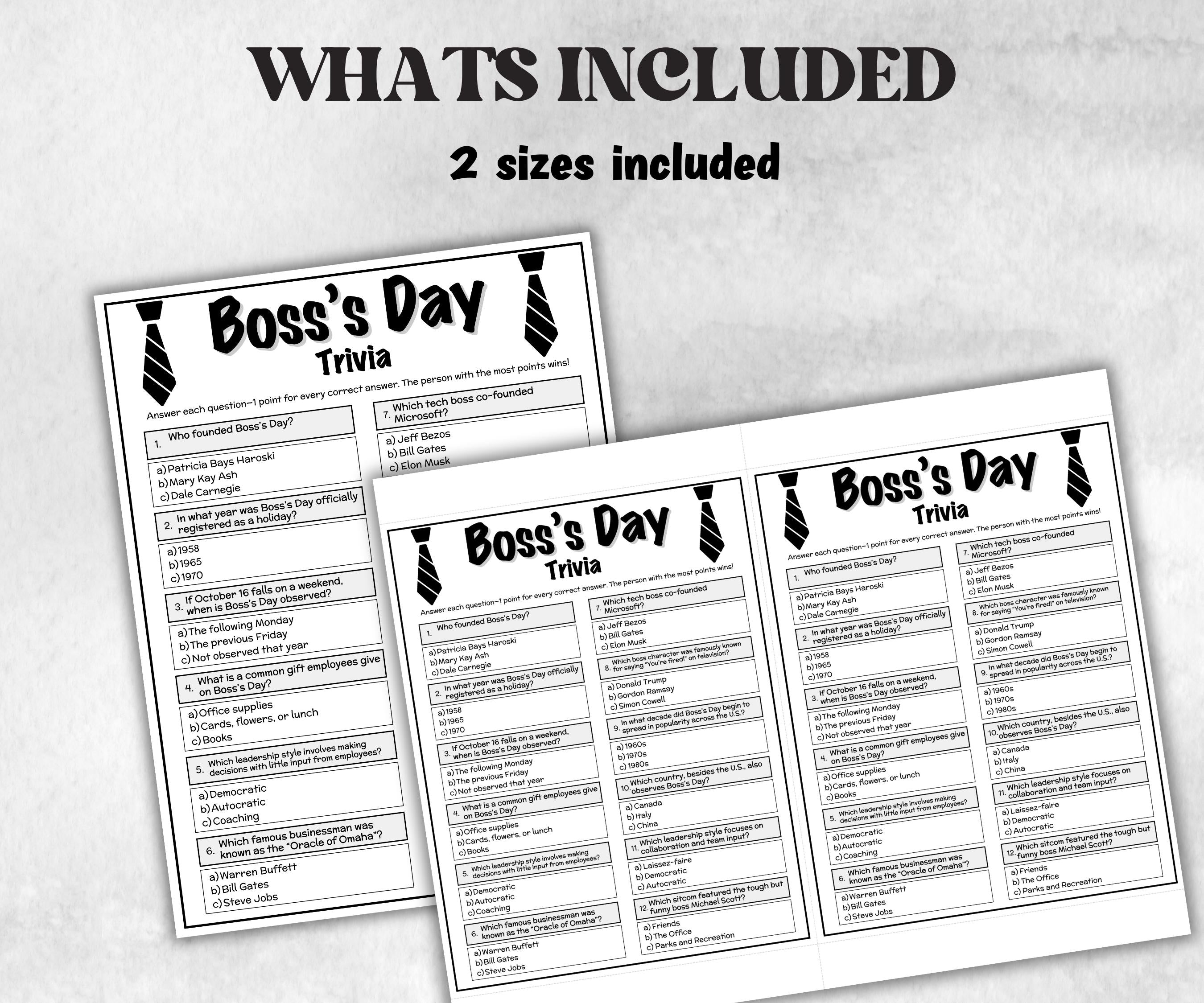 Boss's Day Trivia, Office Team Building Games, Coworker Activity, Happy Hour Office Party, Teammate Workmate Worker Holiday Quiz, Boss Game-Holidays -TheHustlingCatLady-Party Games