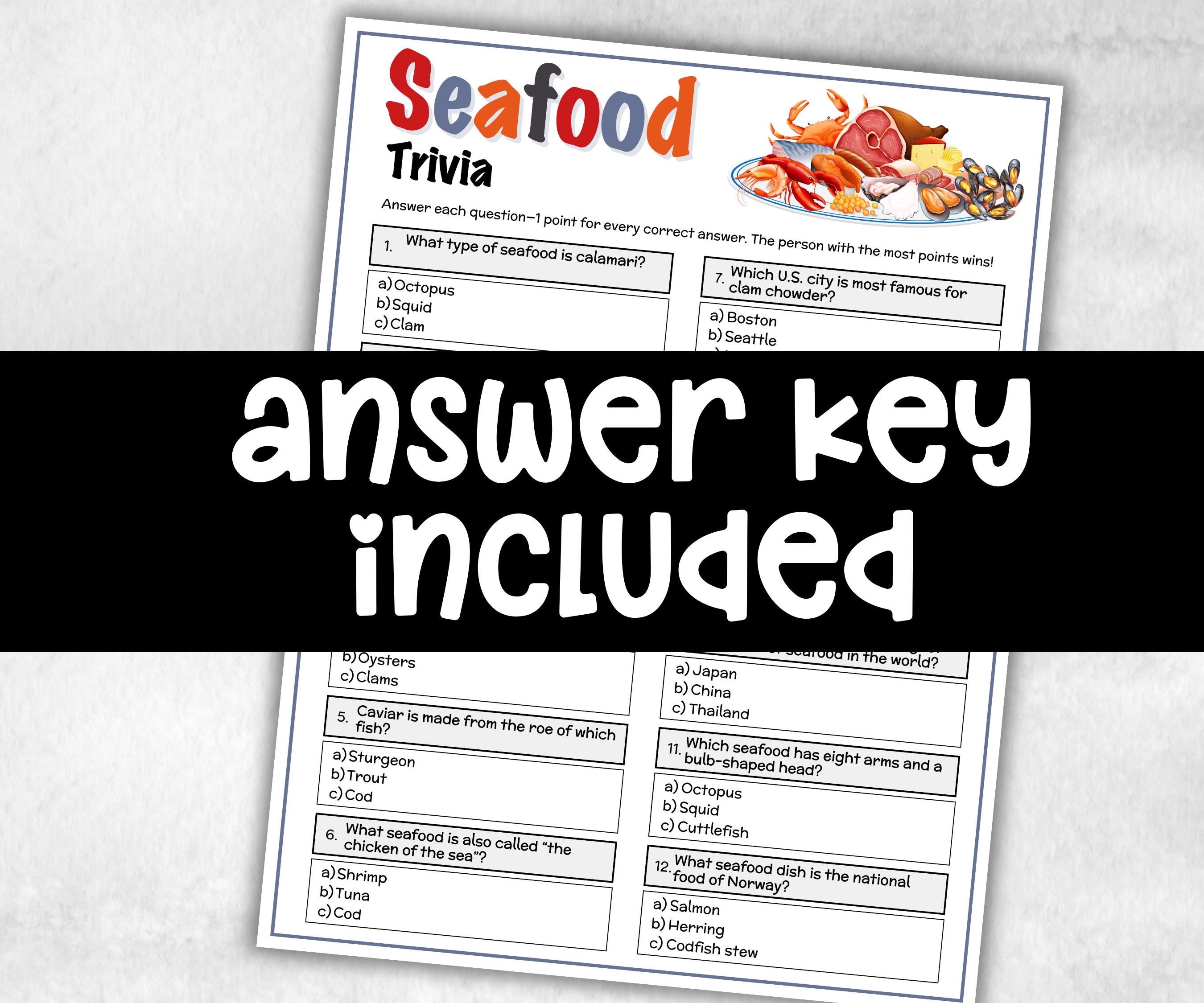 Seafood Trivia, Lake Beach, Camping Campground, Going Away Vacation, Indoor Outdoor Summer Cookout, Seafood Boil, Travel Quiz Questions-Holidays -TheHustlingCatLady-Party Games