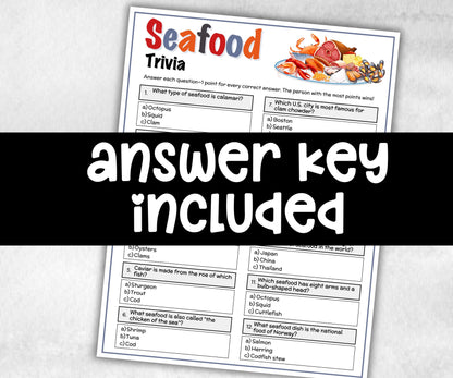 Seafood Trivia, Lake Beach, Camping Campground, Going Away Vacation, Indoor Outdoor Summer Cookout, Seafood Boil, Travel Quiz Questions-Holidays -TheHustlingCatLady-Party Games