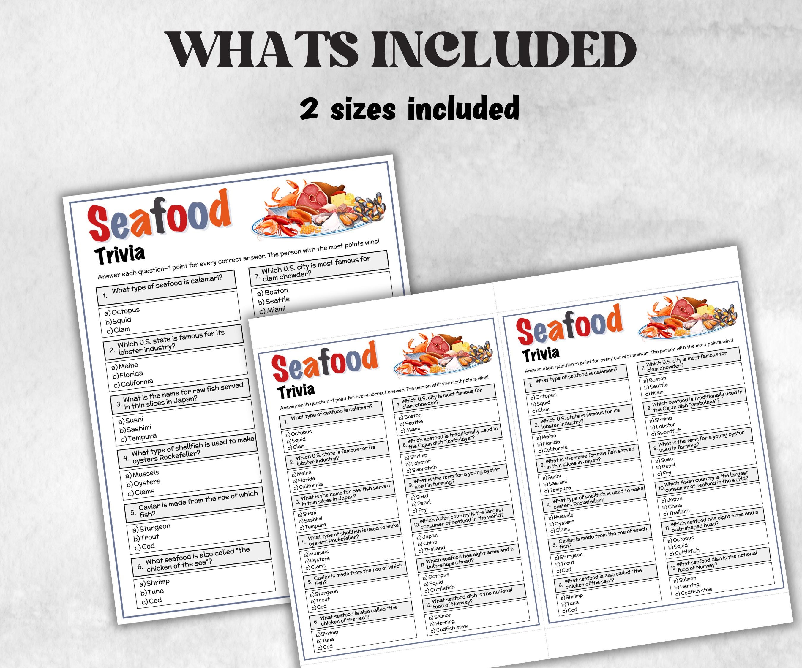 Seafood Trivia, Lake Beach, Camping Campground, Going Away Vacation, Indoor Outdoor Summer Cookout, Seafood Boil, Travel Quiz Questions-Holidays -TheHustlingCatLady-Party Games