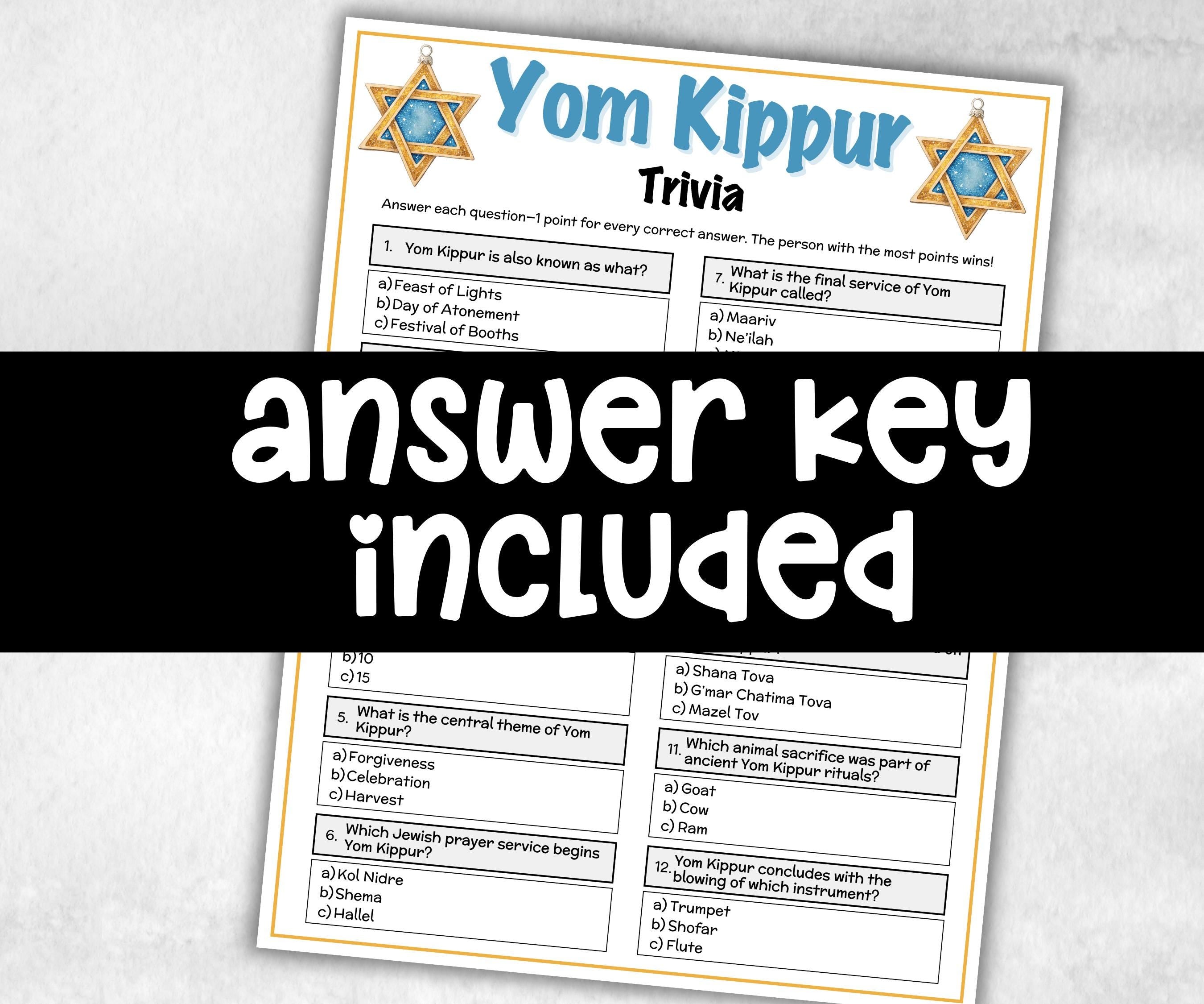 Yom Kippur Trivia, Jewish Holiday, Yom Kippur Game, Jewish New Year, Jewish High Holidays, Israel Yom Kippur Kid activity,Jewish Celebration-Holidays -TheHustlingCatLady-Party Games