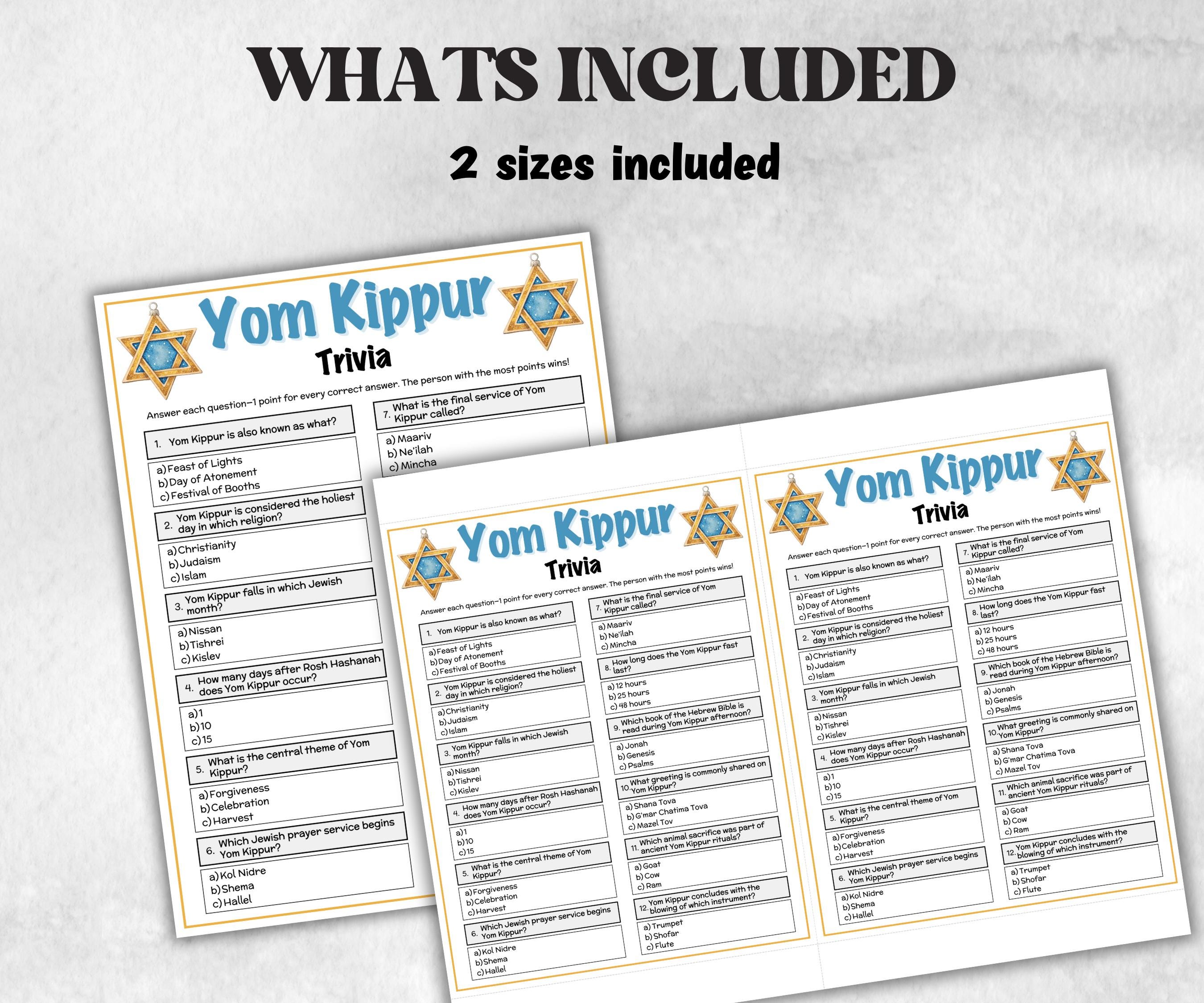 Yom Kippur Trivia, Jewish Holiday, Yom Kippur Game, Jewish New Year, Jewish High Holidays, Israel Yom Kippur Kid activity,Jewish Celebration-Holidays -TheHustlingCatLady-Party Games