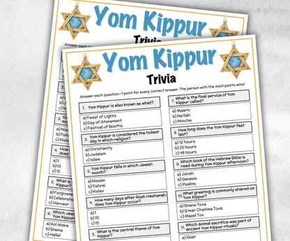 Yom Kippur Trivia, Jewish Holiday, Yom Kippur Game, Jewish New Year, Jewish High Holidays, Israel Yom Kippur Kid activity,Jewish Celebration-Holidays -TheHustlingCatLady-Party Games