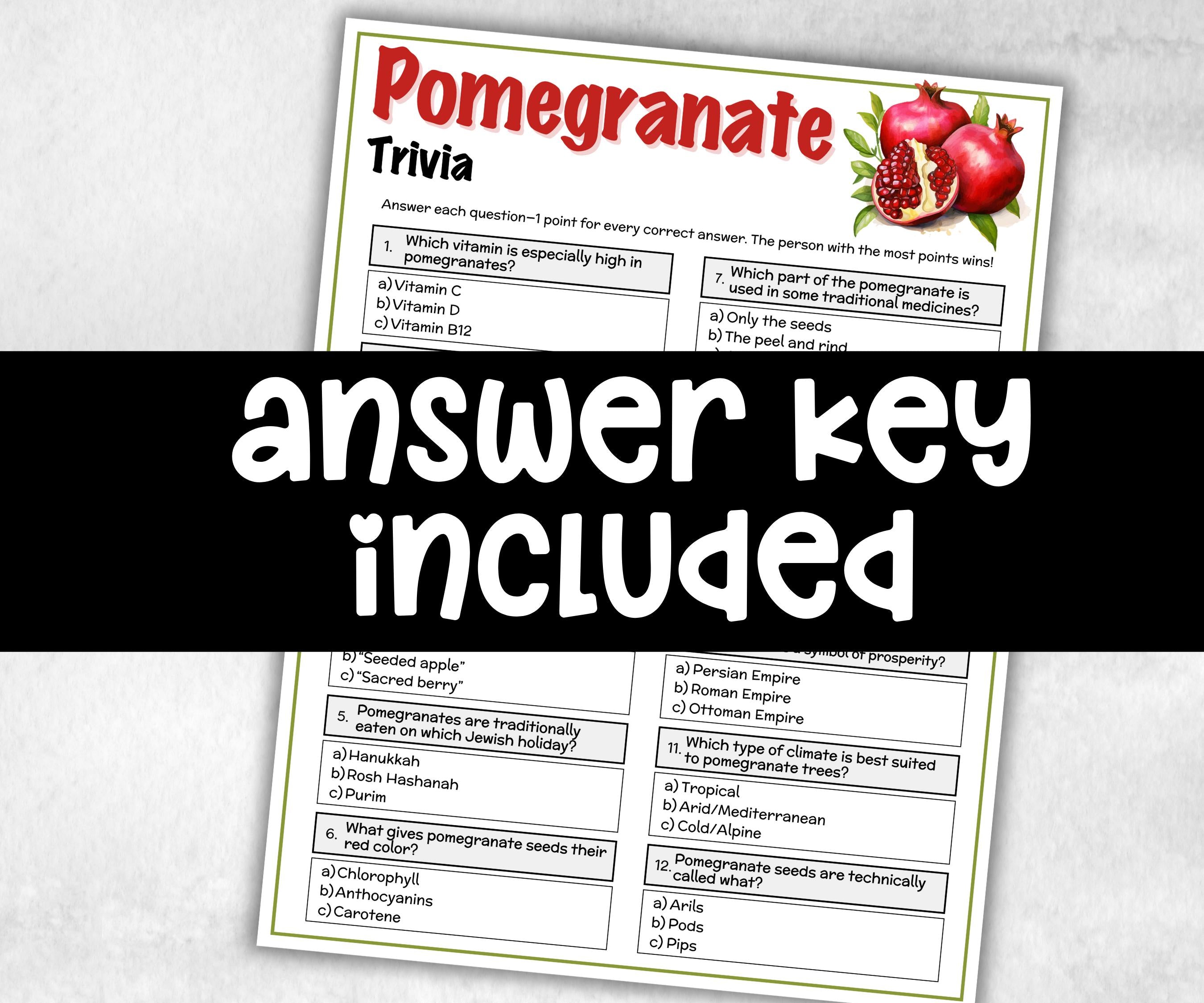 Pomegranate Trivia, Fall Autumn Game, Halloween Family Fun, Treat Exchange Game, Thanksgiving game, Apple Picking Theme, Autumn Party Quiz-Holidays -TheHustlingCatLady-Party Games