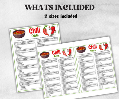 Chili Trivia Game, Chili Cook Off Ideas, Chili Competition, Chili Bar Theme, Chili Potluck Party, Chili Cook Off Game, Chili Ballots, Trivia-Holidays -TheHustlingCatLady-Party Games
