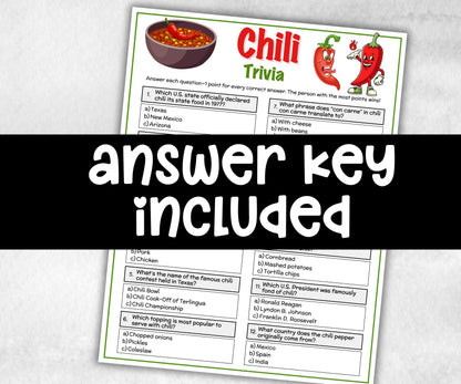 Chili Trivia Game, Chili Cook Off Ideas, Chili Competition, Chili Bar Theme, Chili Potluck Party, Chili Cook Off Game, Chili Ballots, Trivia-Holidays -TheHustlingCatLady-Party Games