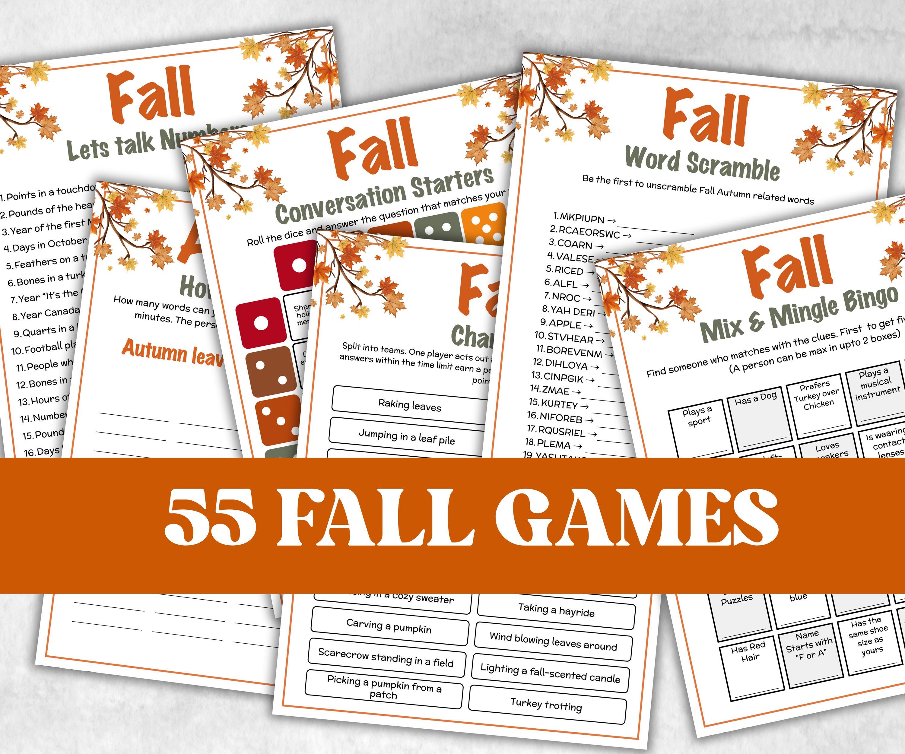 Fall Games Bundle, fall Season, Autumn Match UpTrivia Game, , Senior Game night, family game activity, Kids Teen Adult party guess games-Thanksgiving -TheHustlingCatLady-Party Games