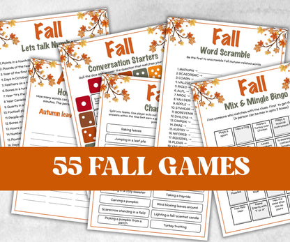 Fall Games Bundle, fall Season, Autumn Match UpTrivia Game, , Senior Game night, family game activity, Kids Teen Adult party guess games-Thanksgiving -TheHustlingCatLady-Party Games