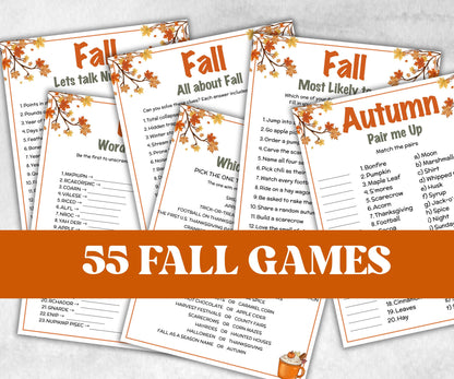 Fall Games Bundle, fall Season, Autumn Match UpTrivia Game, , Senior Game night, family game activity, Kids Teen Adult party guess games-Thanksgiving -TheHustlingCatLady-Party Games