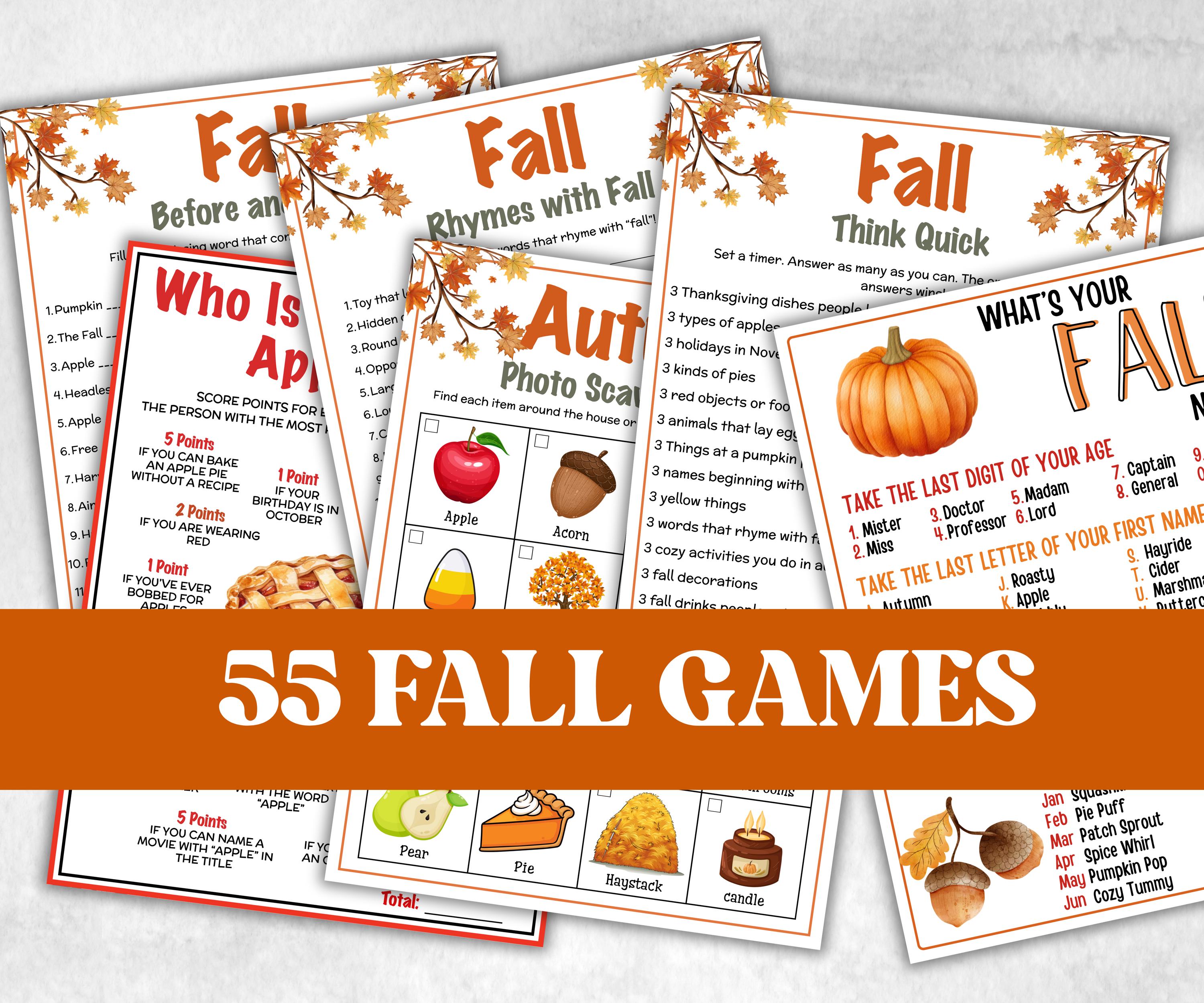 Fall Games Bundle, fall Season, Autumn Match UpTrivia Game, , Senior Game night, family game activity, Kids Teen Adult party guess games-Thanksgiving -TheHustlingCatLady-Party Games