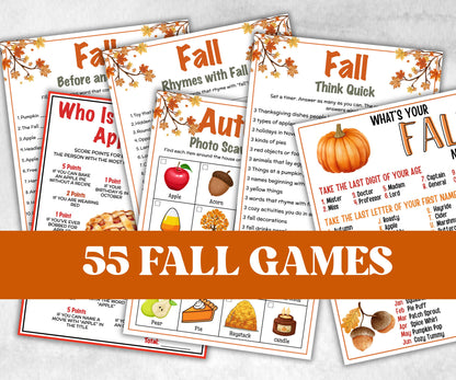 Fall Games Bundle, fall Season, Autumn Match UpTrivia Game, , Senior Game night, family game activity, Kids Teen Adult party guess games-Thanksgiving -TheHustlingCatLady-Party Games