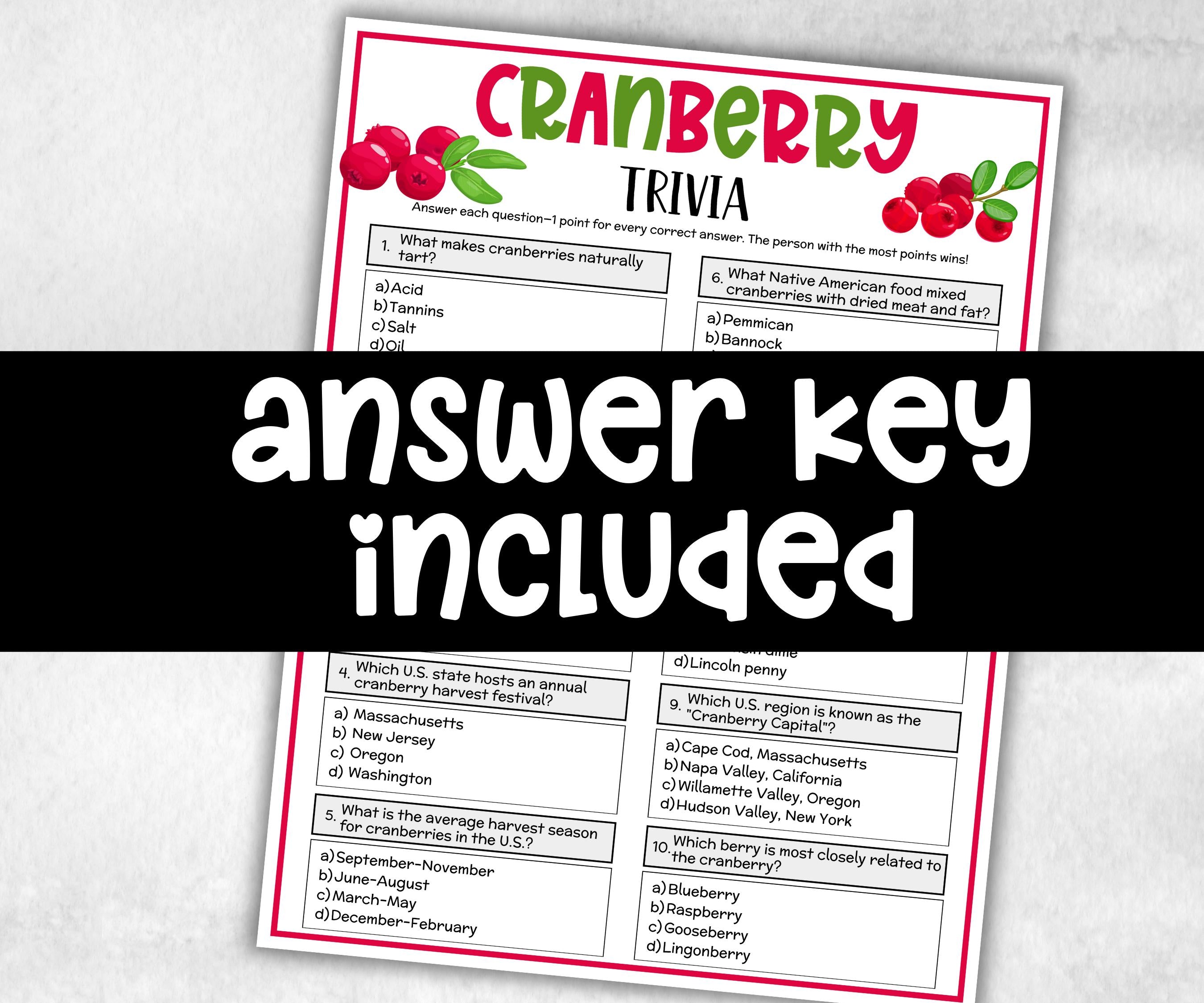 Cranberry Trivia, Thanksgiving Game, Fall Trivia,Autumn Activities, school classroom, Holiday Party Trivia, farewell moving away, reunion-Holidays -TheHustlingCatLady-Party Games
