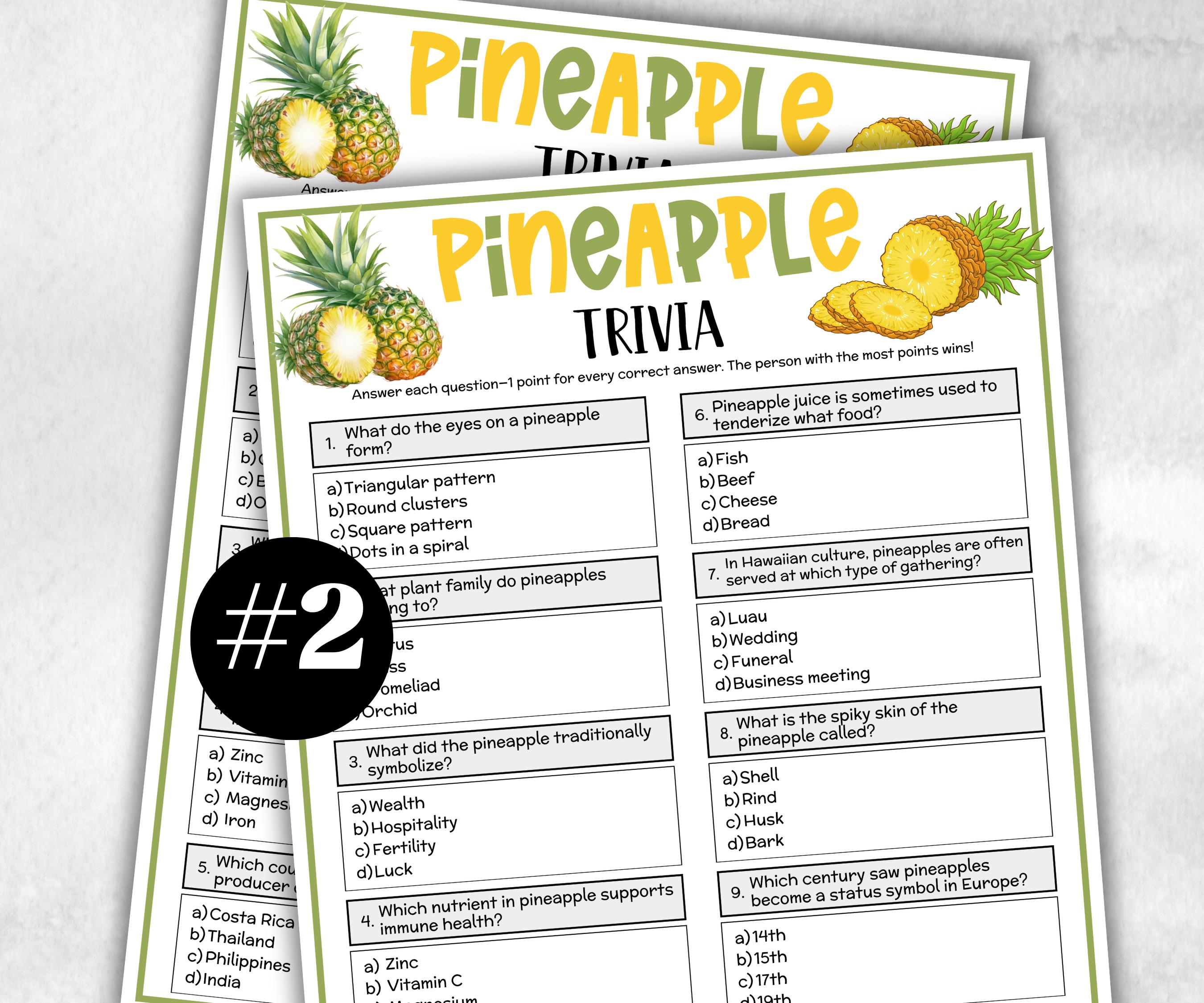 Pineapple Trivia, Hawaiian Theme Party, Summer Icebreaker, Food Fruit Trivia, Tropical Printable, school classroom, bridal shower, kid adult-Holidays -TheHustlingCatLady-Party Games