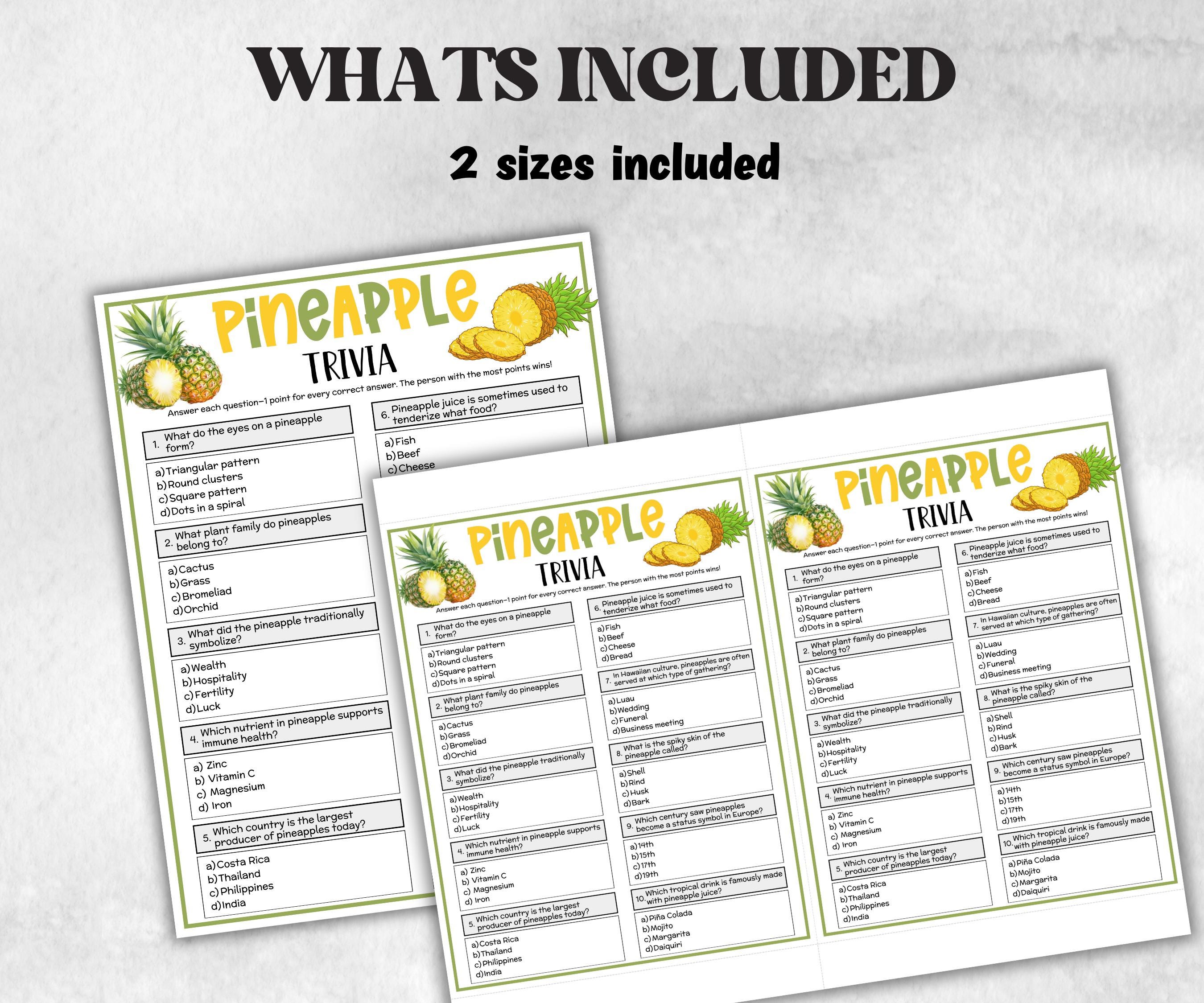 Pineapple Trivia, Hawaiian Theme Party, Summer Icebreaker, Food Fruit Trivia, Tropical Printable, school classroom, bridal shower, kid adult-Holidays -TheHustlingCatLady-Party Games